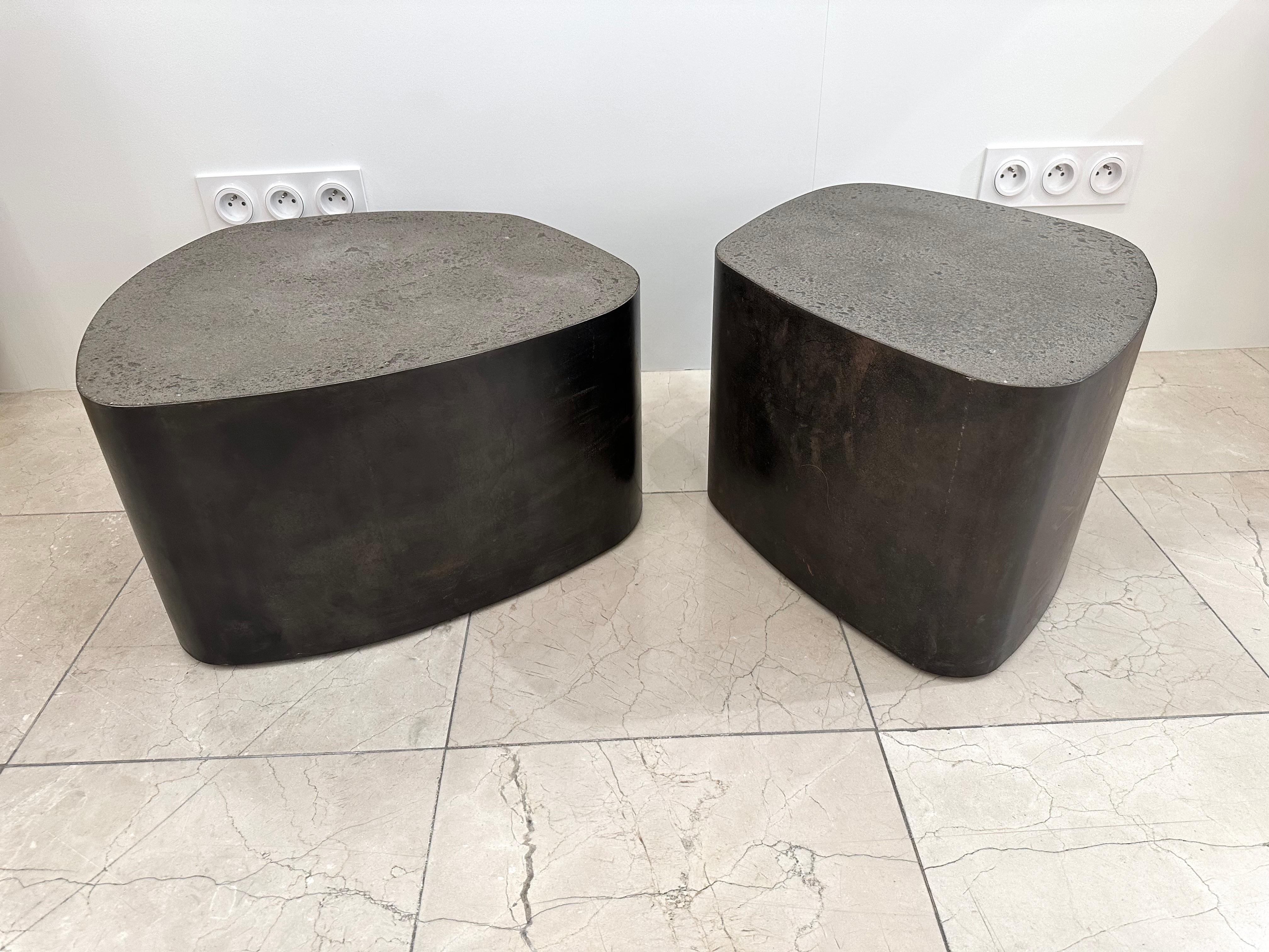 Metal Pair of Tables Are Steel and Concrete by Stéphane Ducatteau, France, 2000s