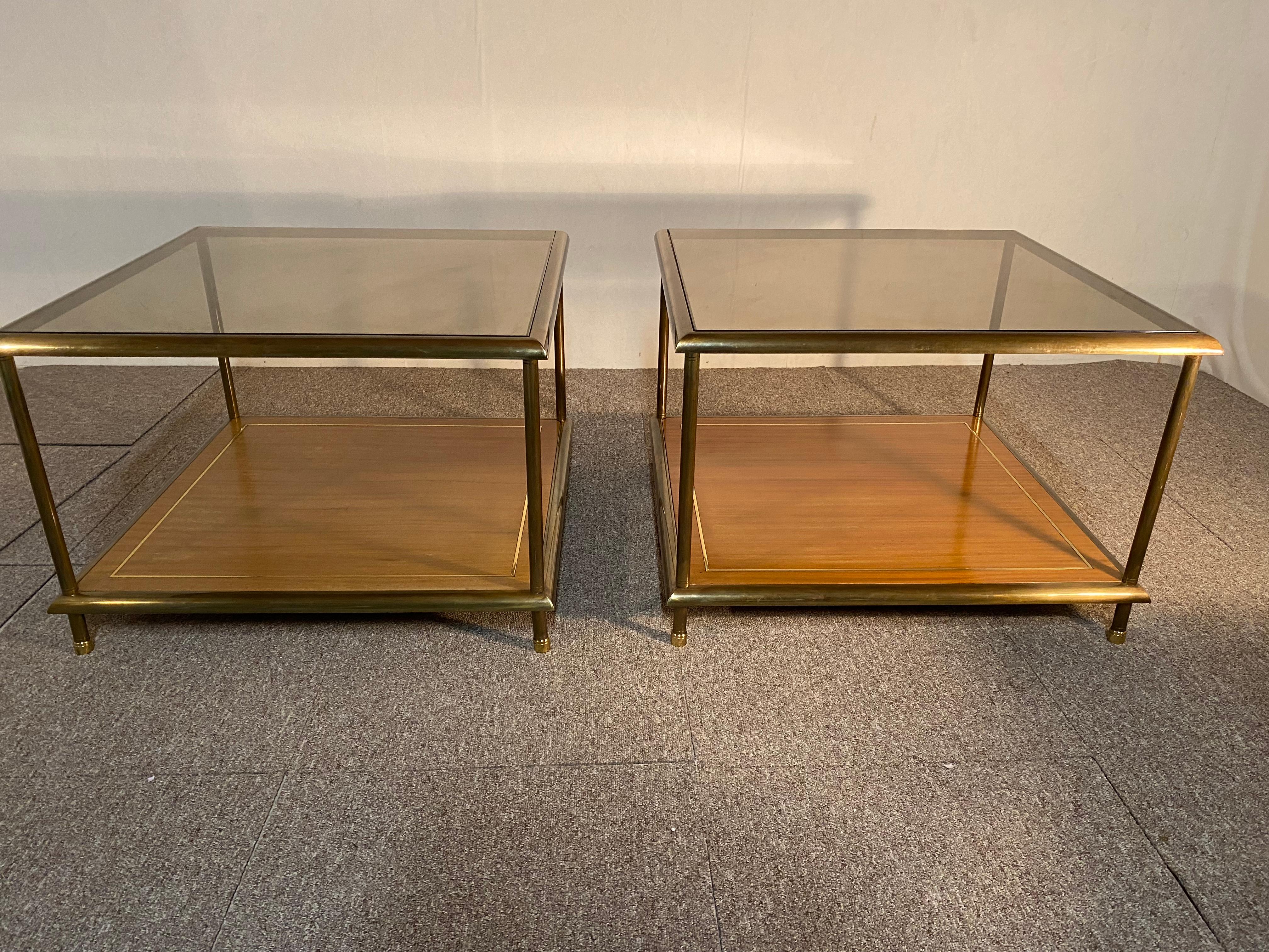 Pair of Tables, Brass, Mahogany, Glass, Italy, 1960 3