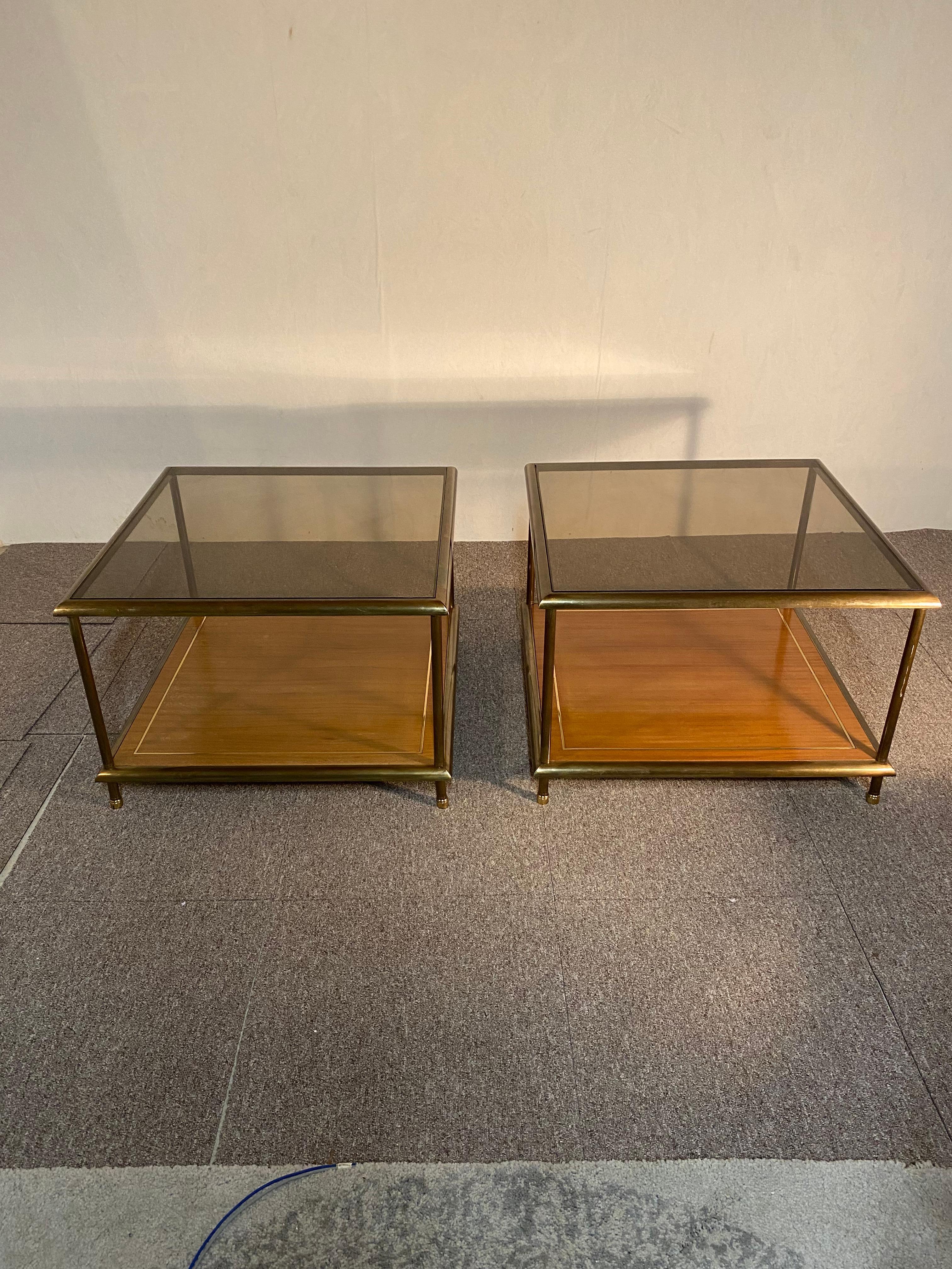 Pair of Tables, Brass, Mahogany, Glass, Italy, 1960 4
