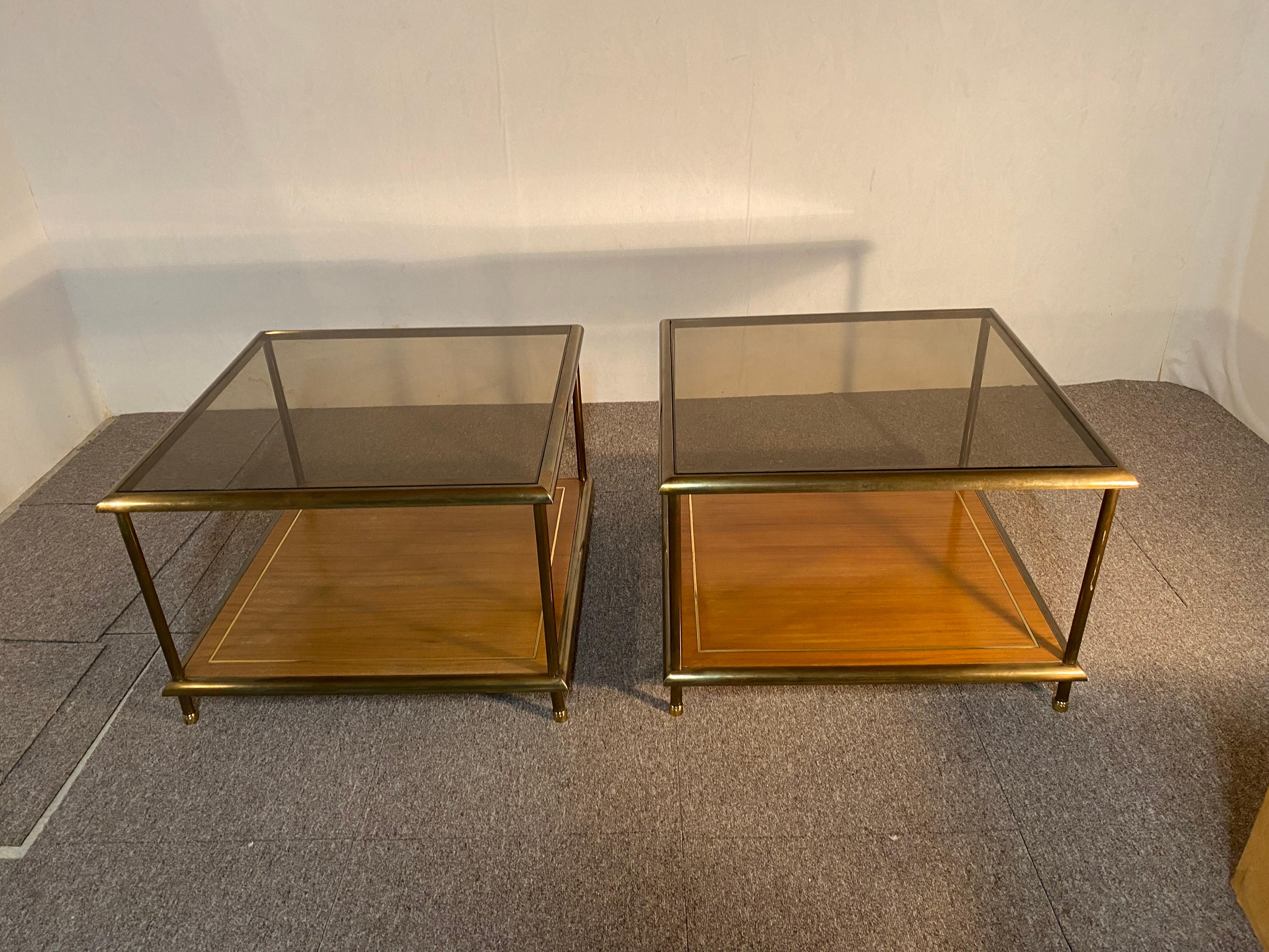 Pair of Tables, Brass, Mahogany, Glass, Italy, 1960 5