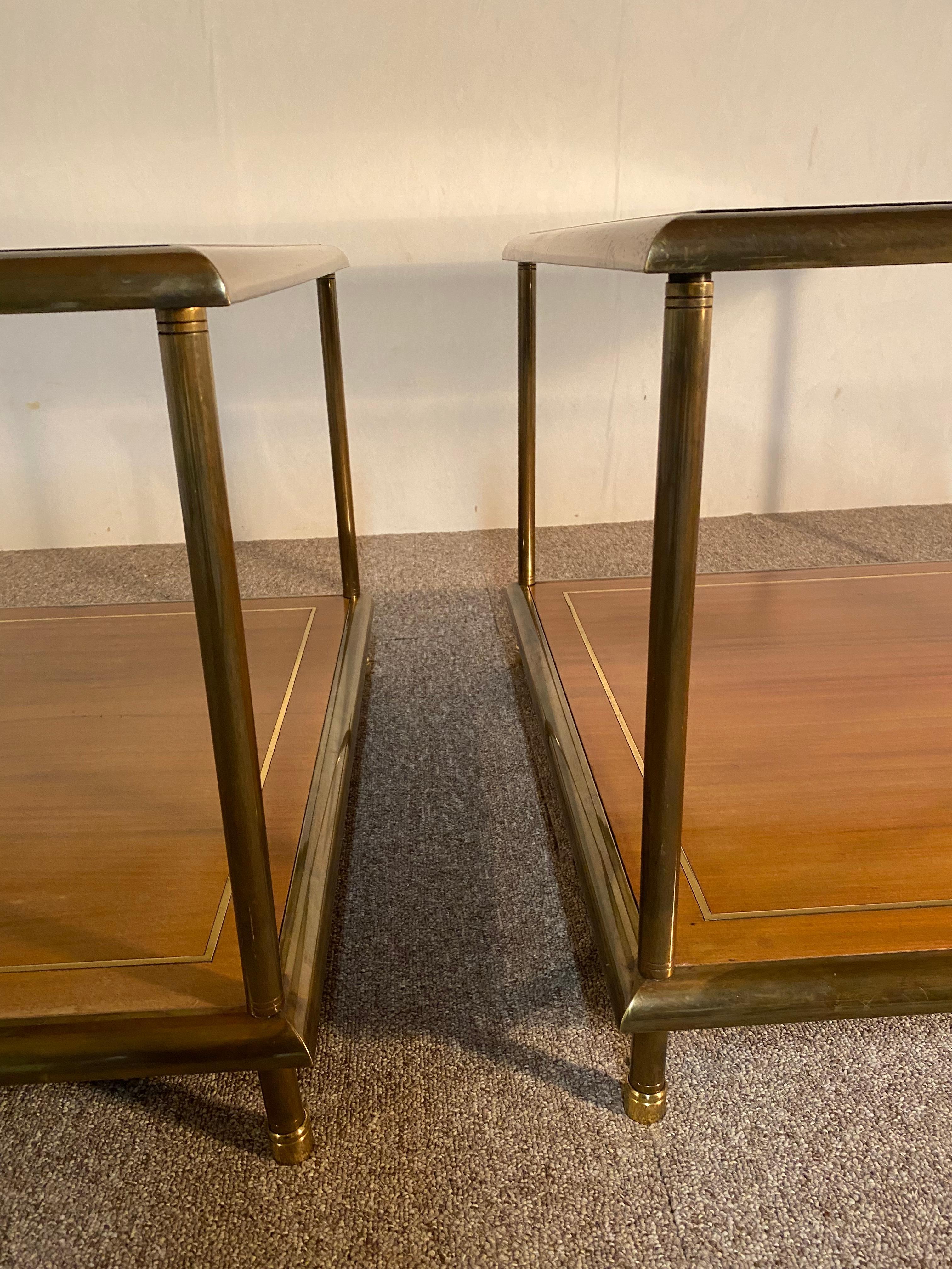 Pair of Tables, Brass, Mahogany, Glass, Italy, 1960 6