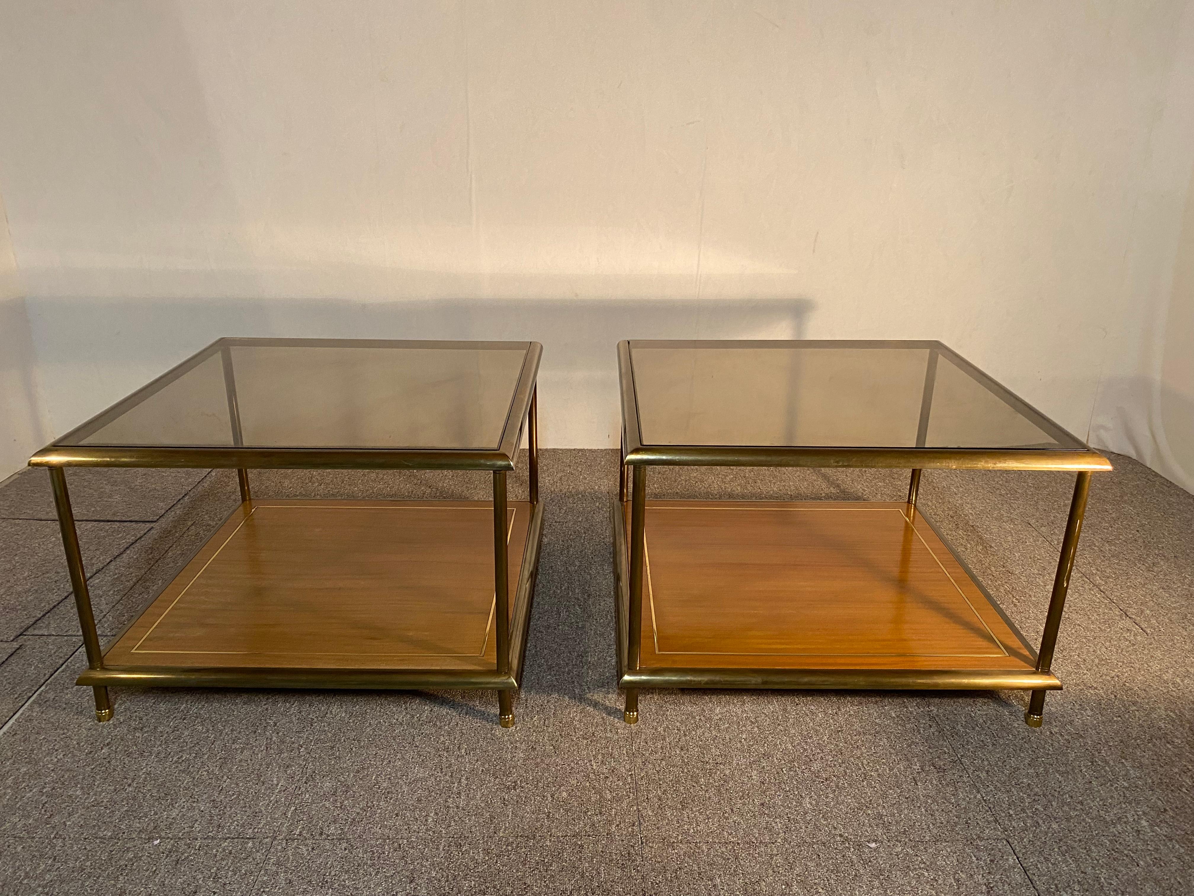 Pair of Tables, Brass, Mahogany, Glass, Italy, 1960 7