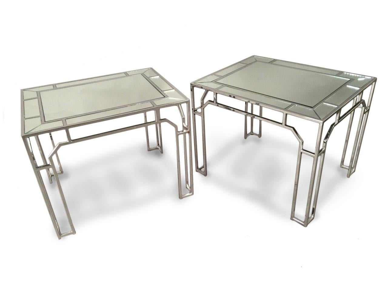 Chrome and mirrored end tables.
 