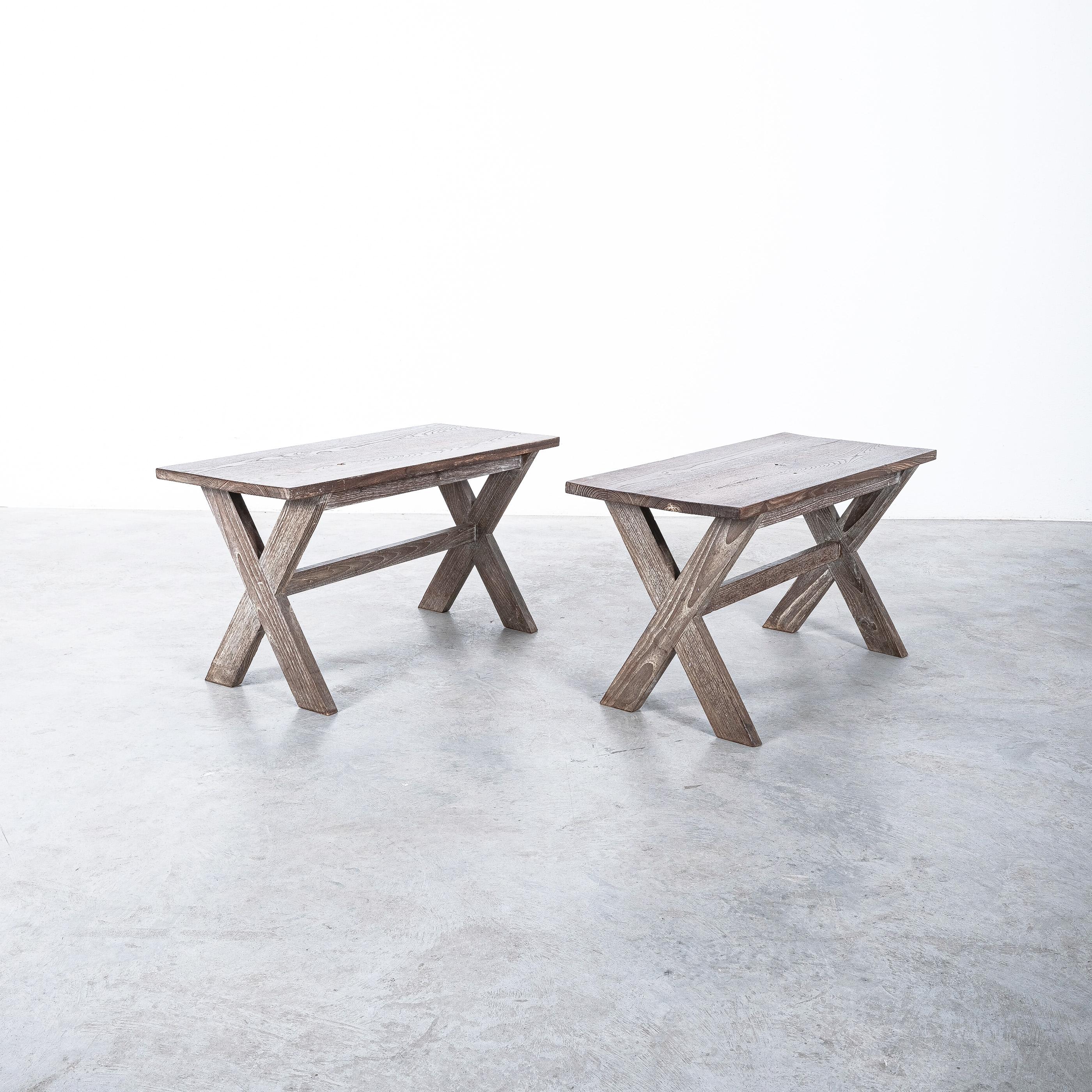 French Pair of Tables Ceruse Oak, France, circa 1950 For Sale
