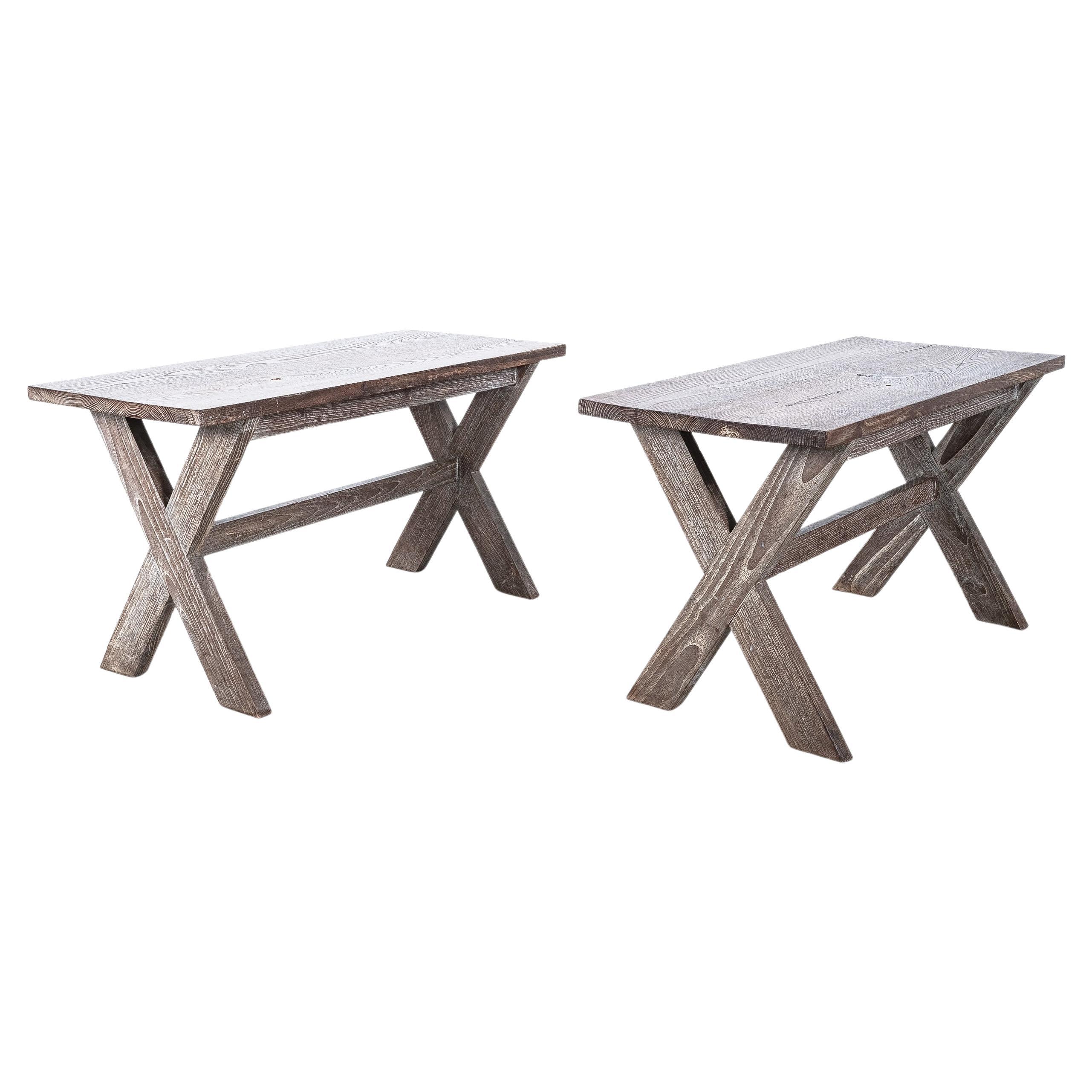 Pair of Tables Ceruse Oak, France, circa 1950 For Sale