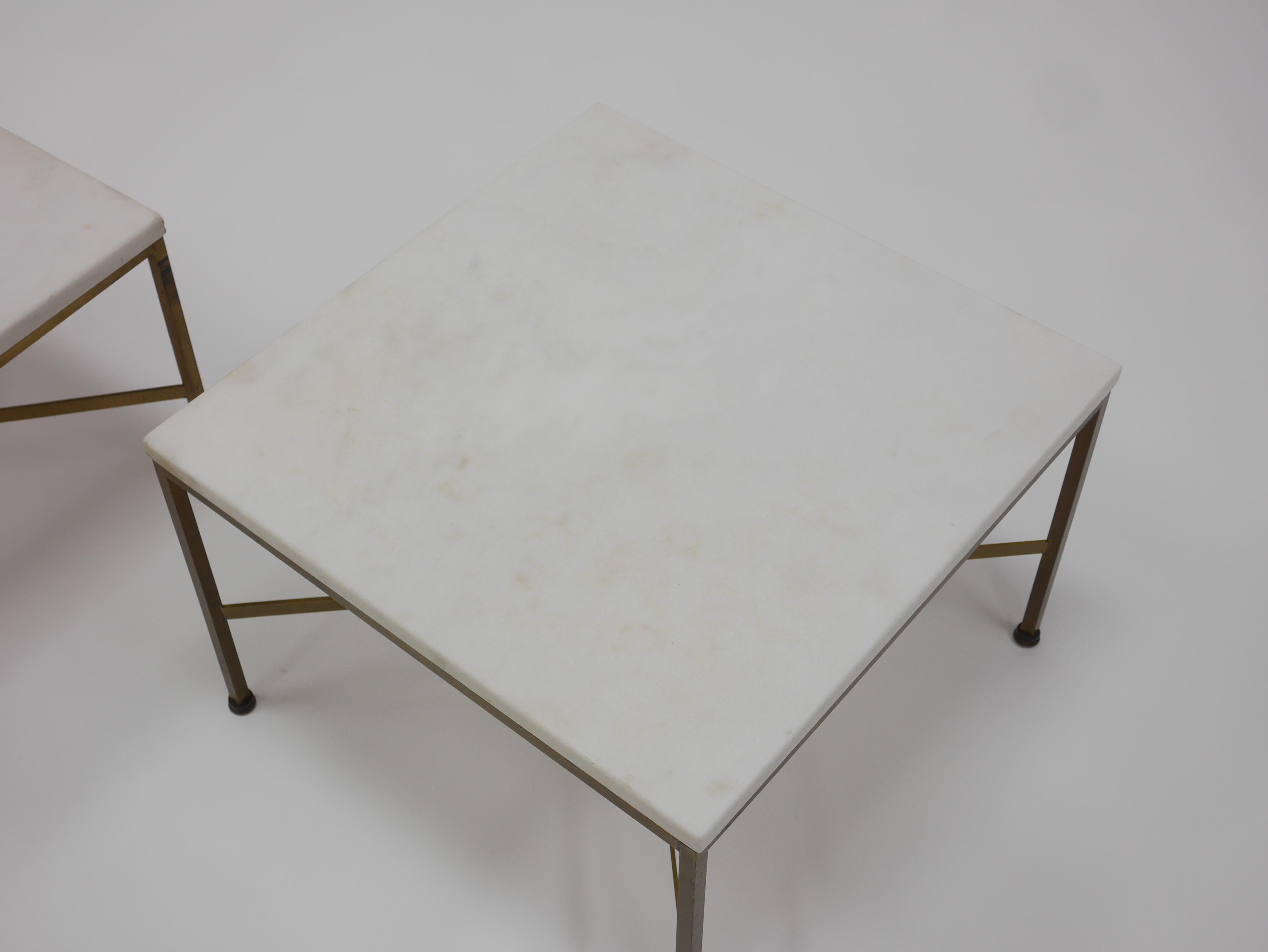 Mid-Century Modern Pair of Tables in Brass and Marble by Paul McCobb for Calvin For Sale
