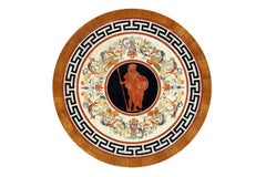 Pair of Tables in Empire Style with Ebonized Inlaid and Gilded "Ram's Foot" Legs