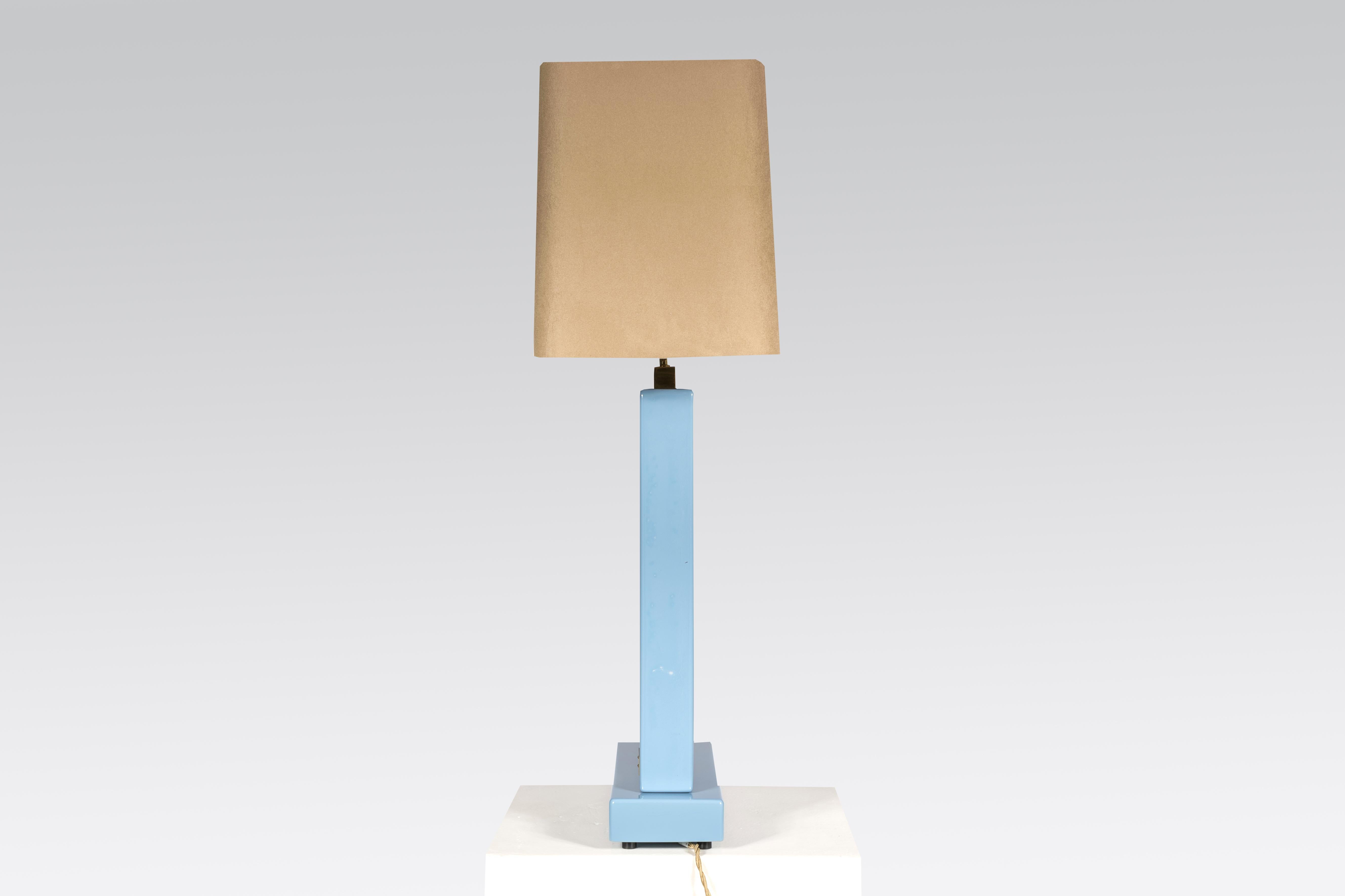 Mid-Century Modern Pair of Tables Lamps Blue Resin and Agate by Stan Usel For Sale