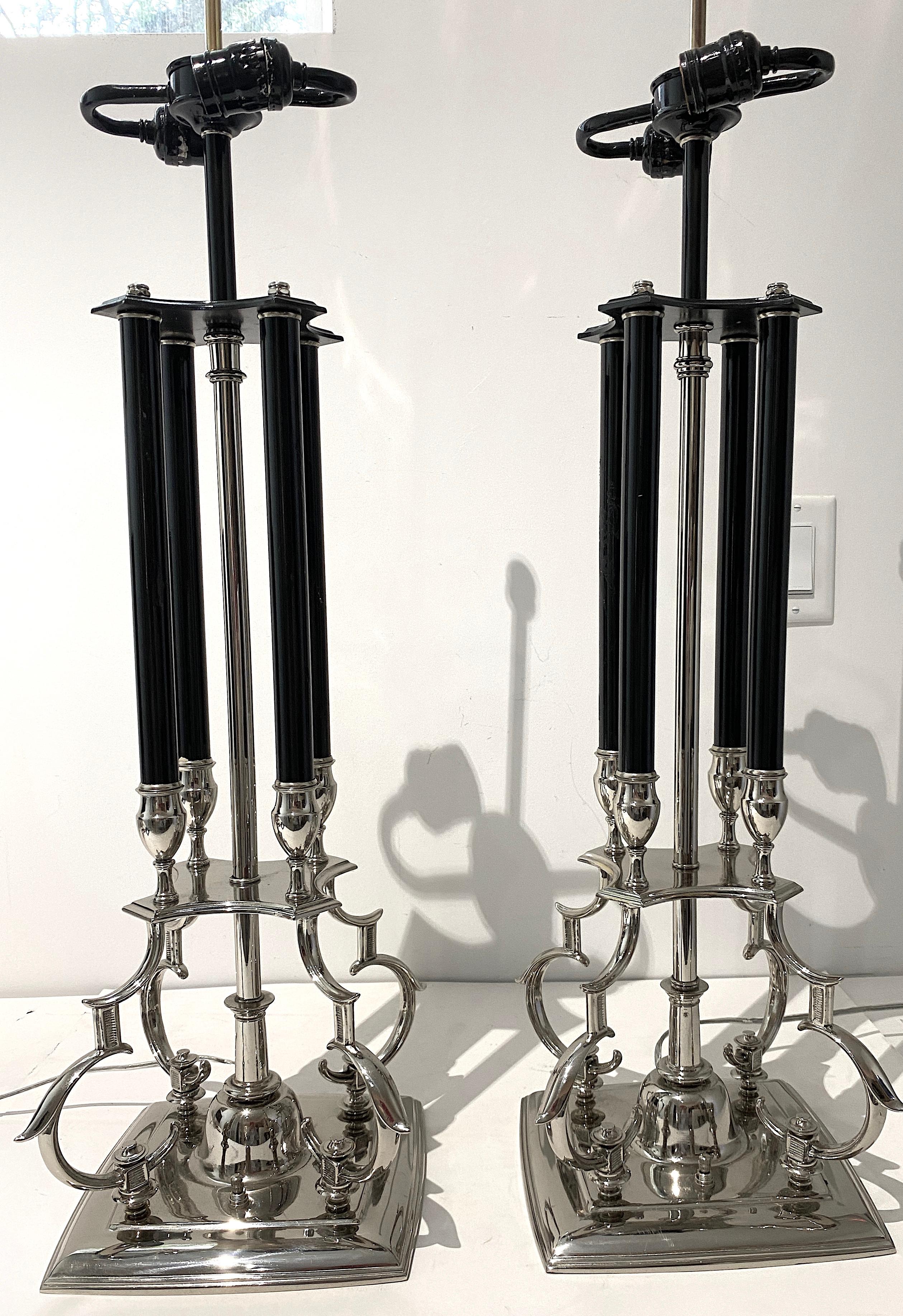 Nickel Pair of Stiffel Table Lamps Tommi Parzinger Style 