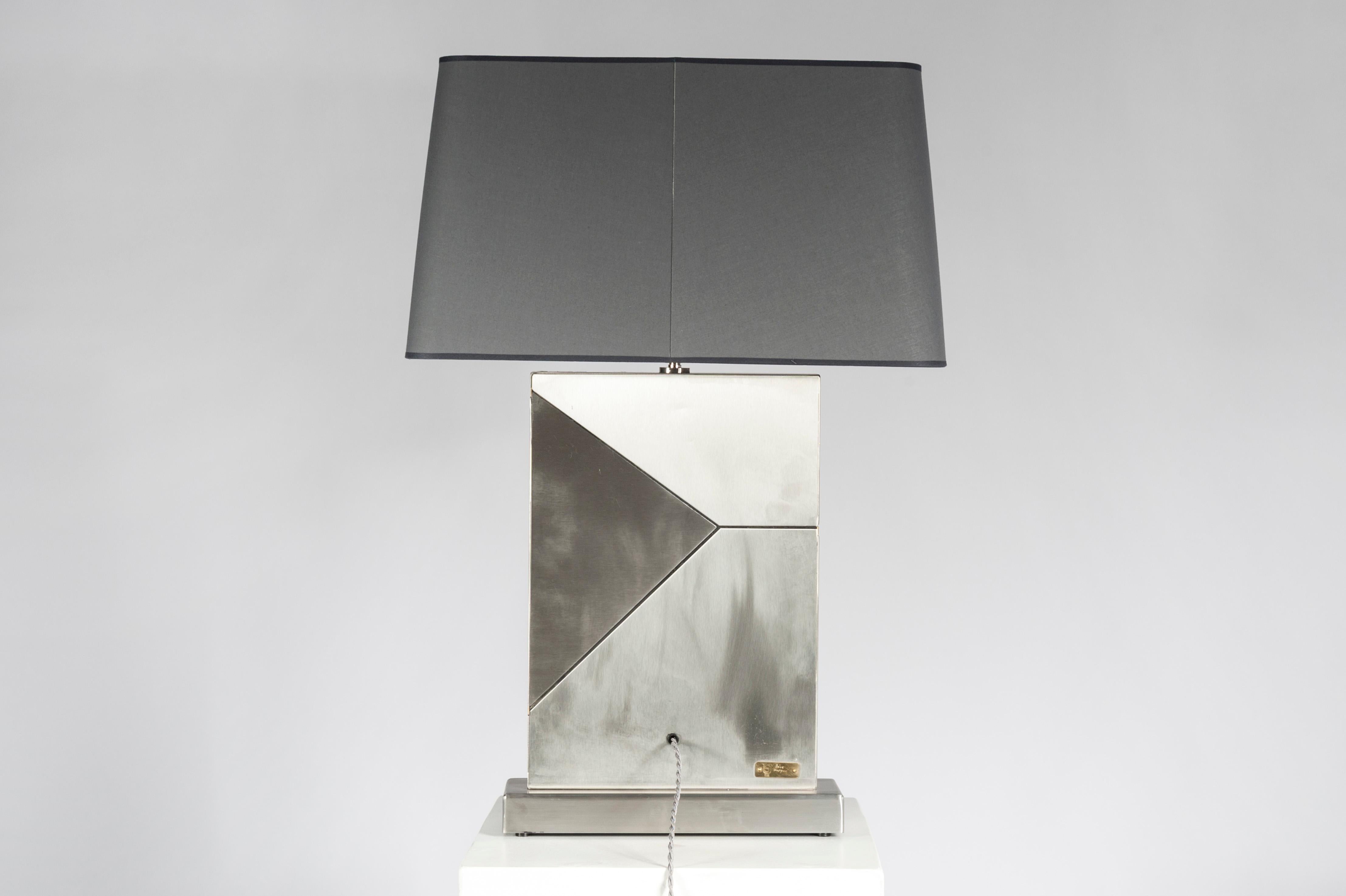 Pareja de Lámparas de Mesa en Mosaico de Acero Inoxidable y Meteorito de Stan Usel Belga en venta