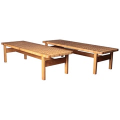 Pair of Tables or Benches in Oak and Cane, Designed by Børge Mogensen, 1950s