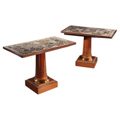 Pair of Tables with plans in lava stone and marble