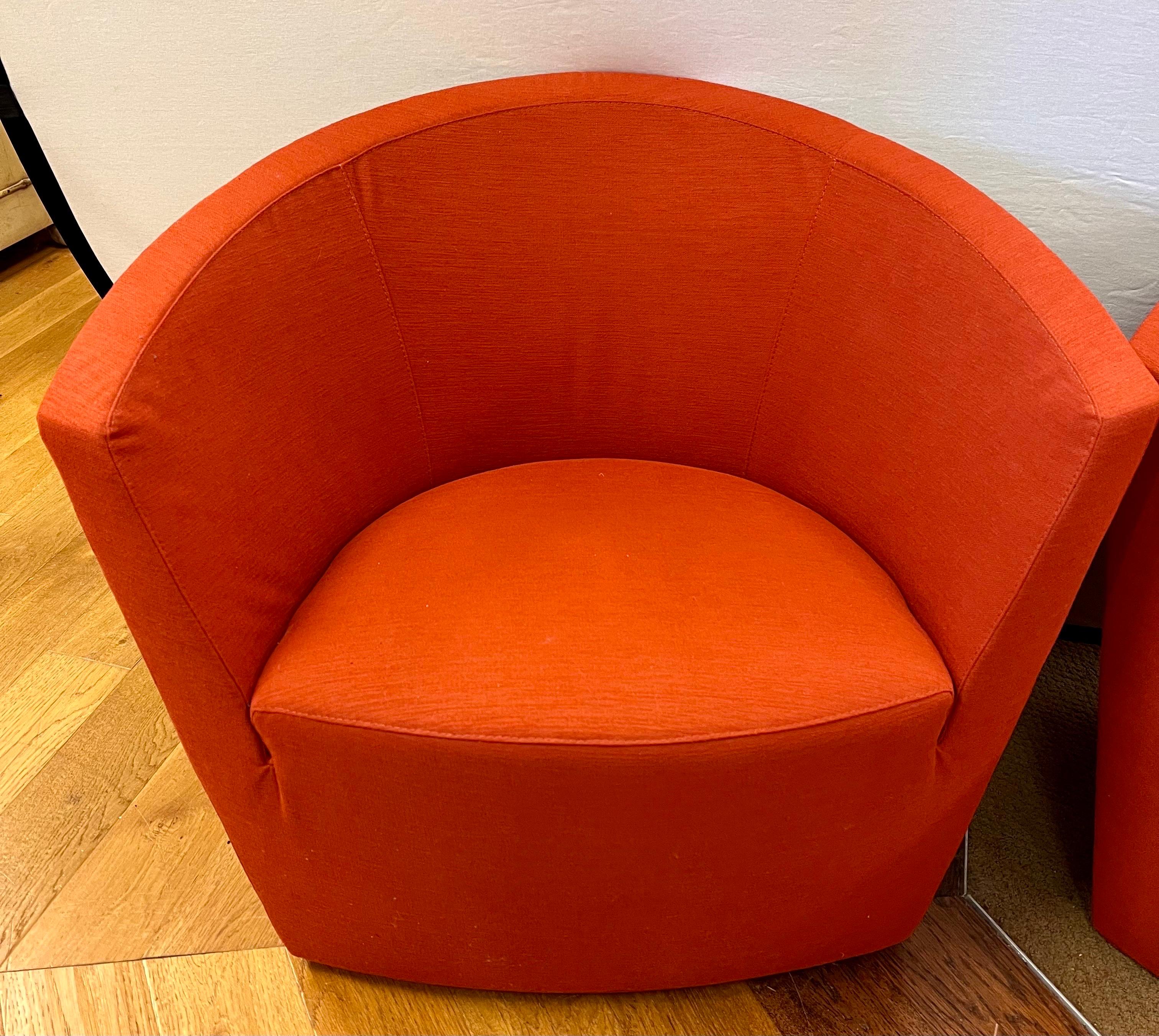 Post-Modern Pair of Tacchini Italian Barrel Back Swivel Chairs