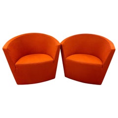 Pair of Tacchini Italian Barrel Back Swivel Chairs