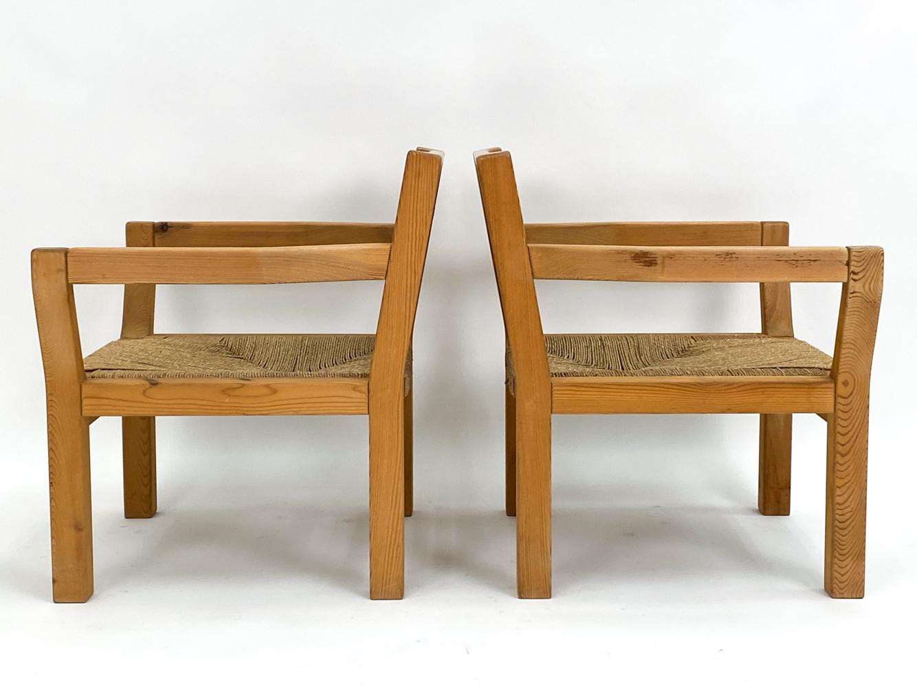 Pair of Tage Poulsen Pine & Rush Seat Lounge Chairs, c. 1970's For Sale 5