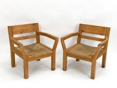 Pair of Tage Poulsen Pine & Rush Seat Lounge Chairs, c. 1970's