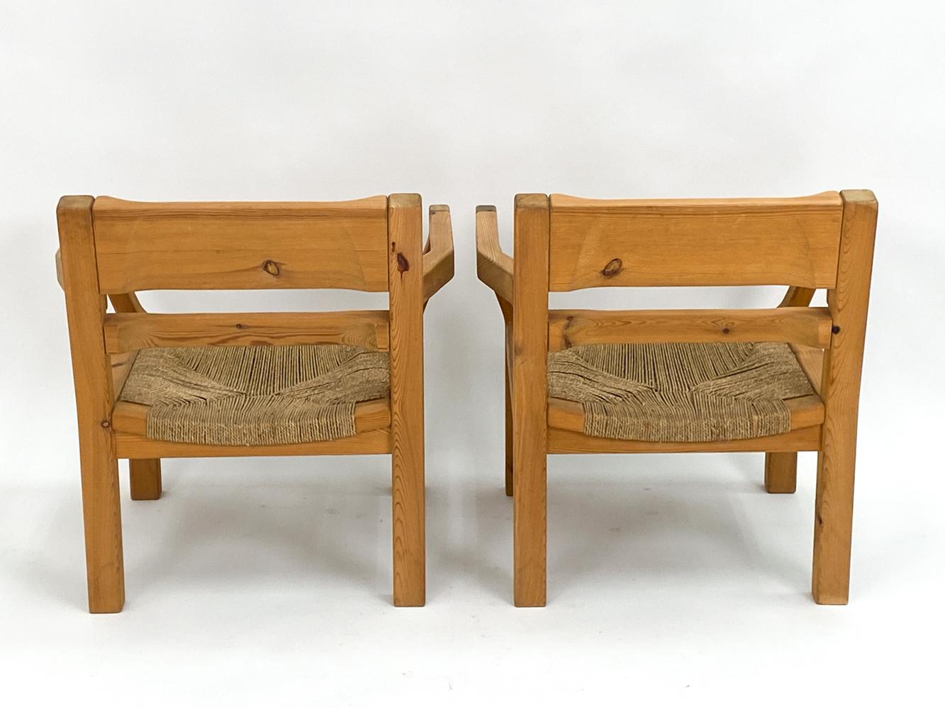 Pair of Tage Poulsen Pine & Rush Seat Lounge Chairs, c. 1970's For Sale 2