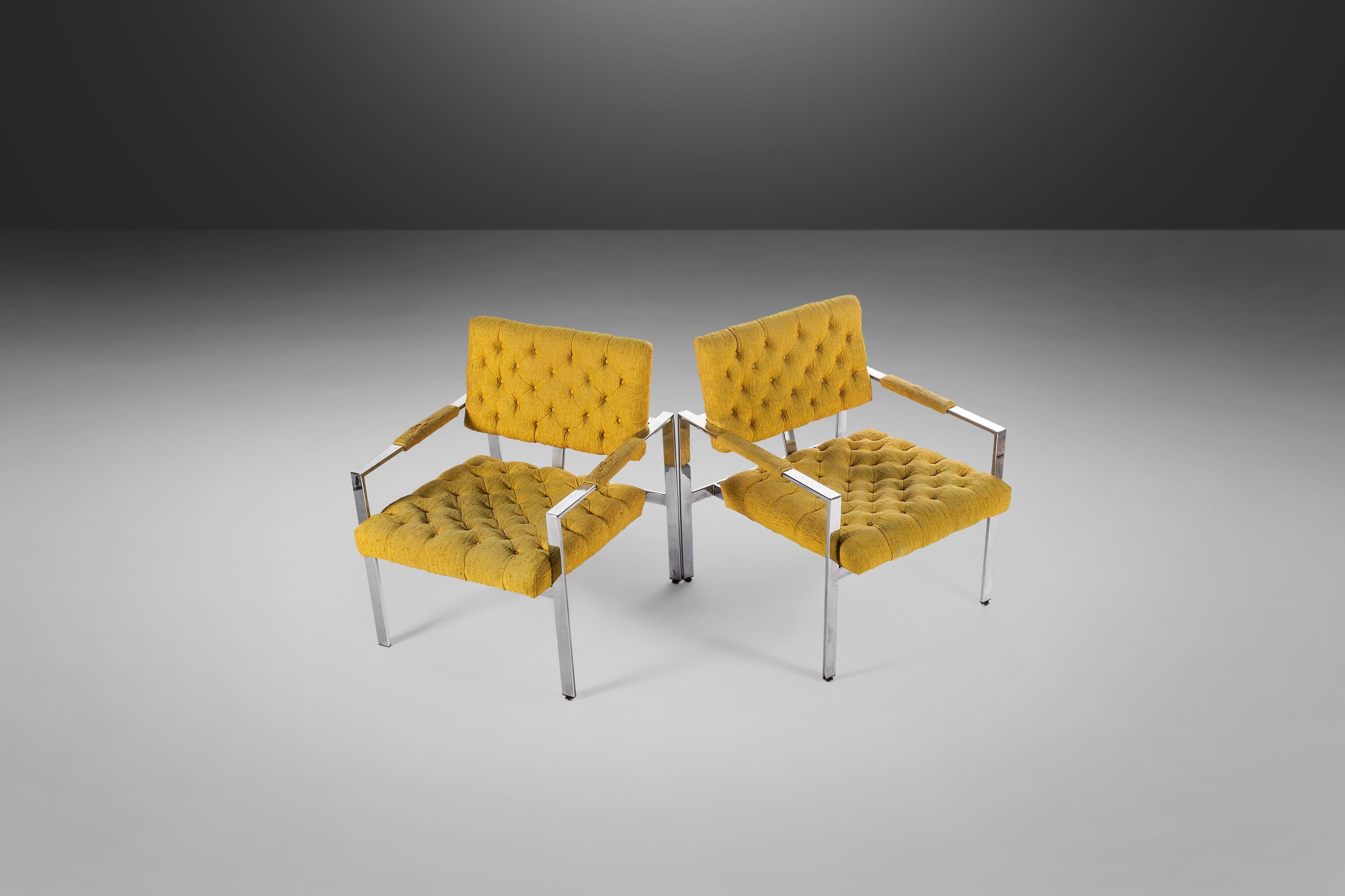 American Pair of Chrome Lounge Chairs by Milo Baughman for Thayer Coggin, USA, c. 1970's For Sale