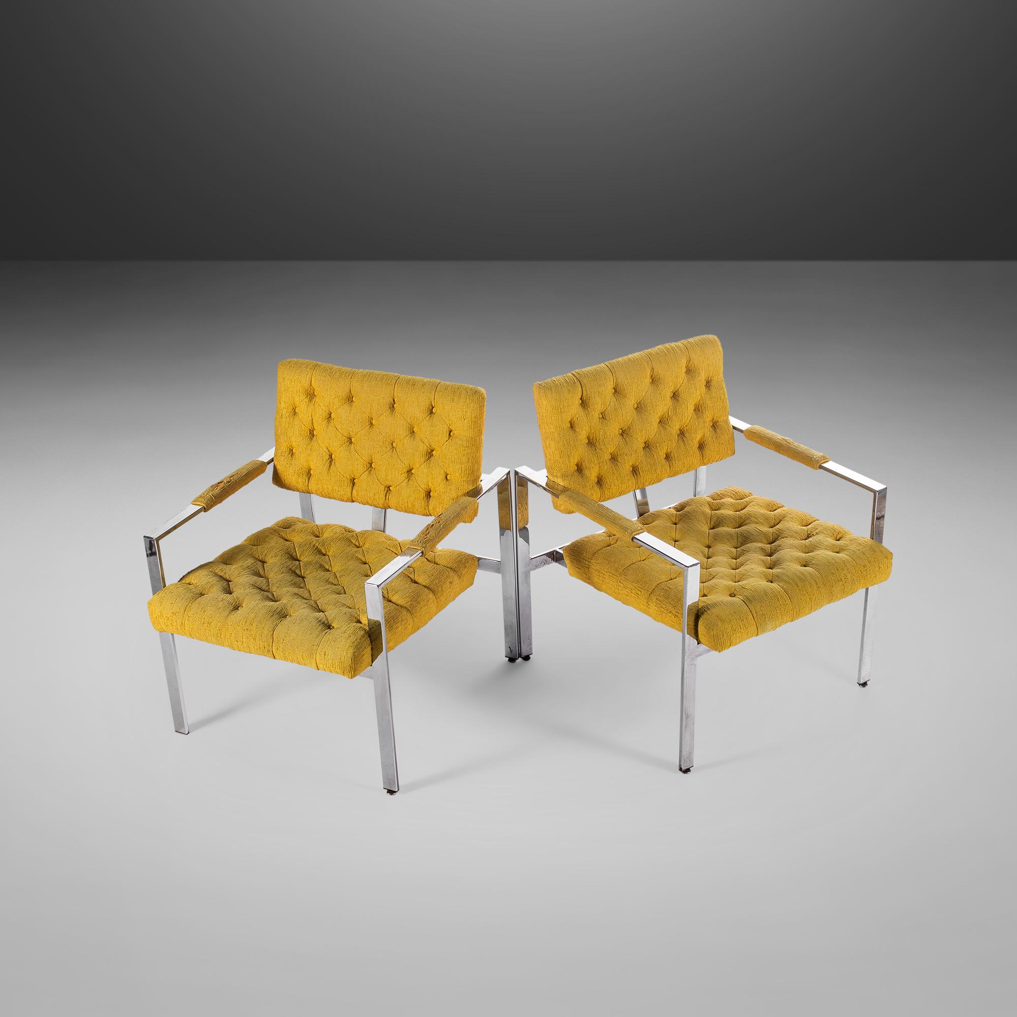 Pareja de sillas de salón cromadas de Milo Baughman para Thayer Coggin, EE.UU., c. 1970 en Desgastado estado para la venta en Deland, FL