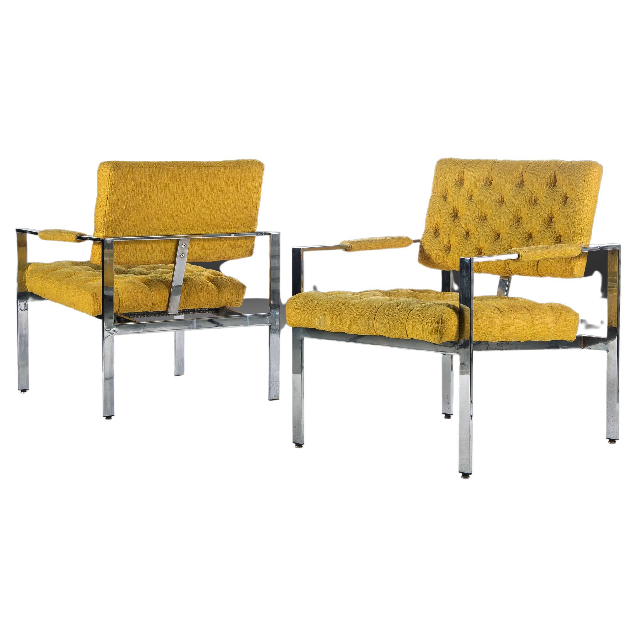 Pair of Chrome Lounge Chairs by Milo Baughman for Thayer Coggin, USA, c. 1970's