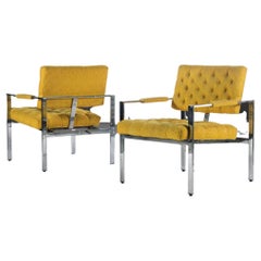 Vintage Pair of Chrome Lounge Chairs by Milo Baughman for Thayer Coggin, USA, c. 1970's