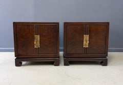 Pair of Tai Ming Burl Wood Nightstands by Drexel, Asian Modern Style, 1970s