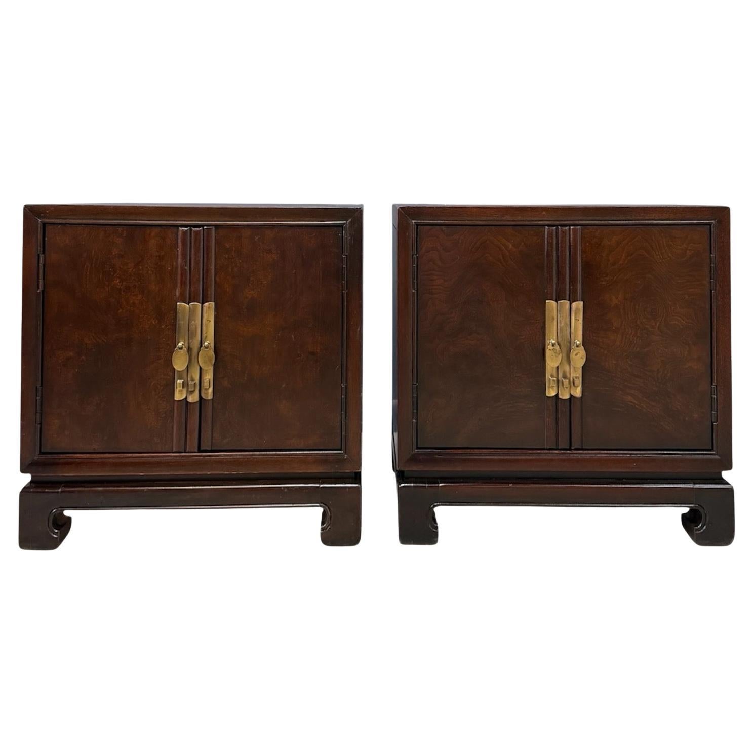 Coppia di comodini in legno di radica di Tai Ming di Drexel, Asian Modern Style, anni '70