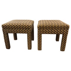 Pair of Tailored Parsons Style Upholstered Ottomans Benches