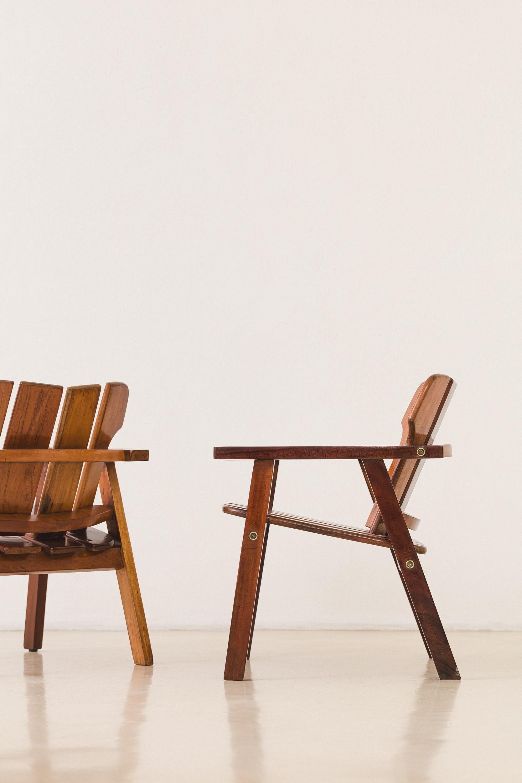 Wood Pair of Taja Armchairs by Sergio Rodrigues, Brazilian Midcentury Design, 1970s For Sale