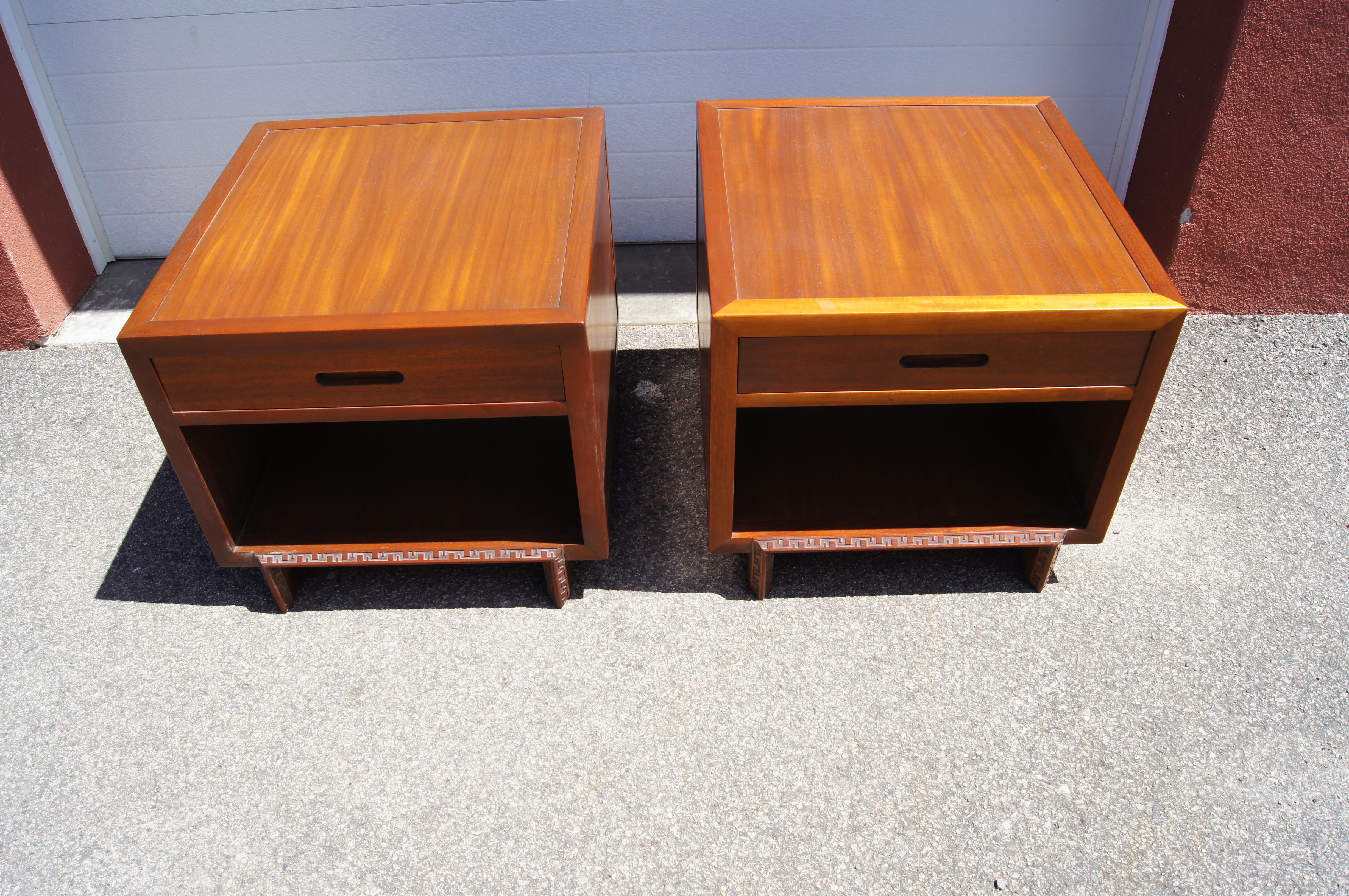 Mahogany Pair of Taliesin Nightstands by Frank Lloyd Wright for Heritage-Henredon