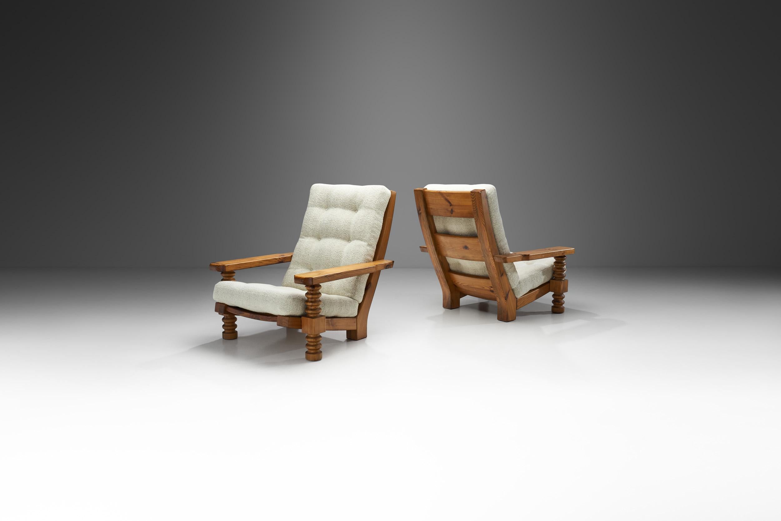 Swedish Pair of “Tälja” Armchairs with Sculpted Legs by Sven Larsson, Sweden 1960s For Sale
