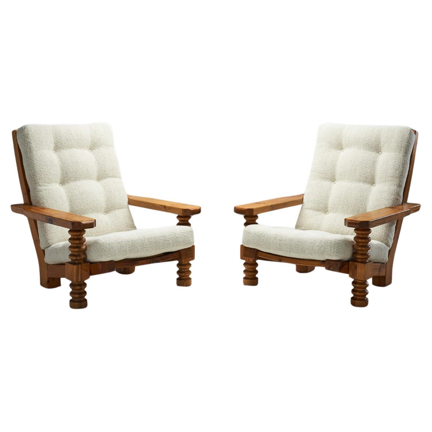 Pair of “Tälja” Armchairs with Sculpted Legs by Sven Larsson, Sweden 1960s