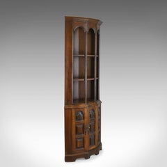 Pair of Tall, Mid-20th Century Corner Cabinets, Gothic Taste, English, Oak