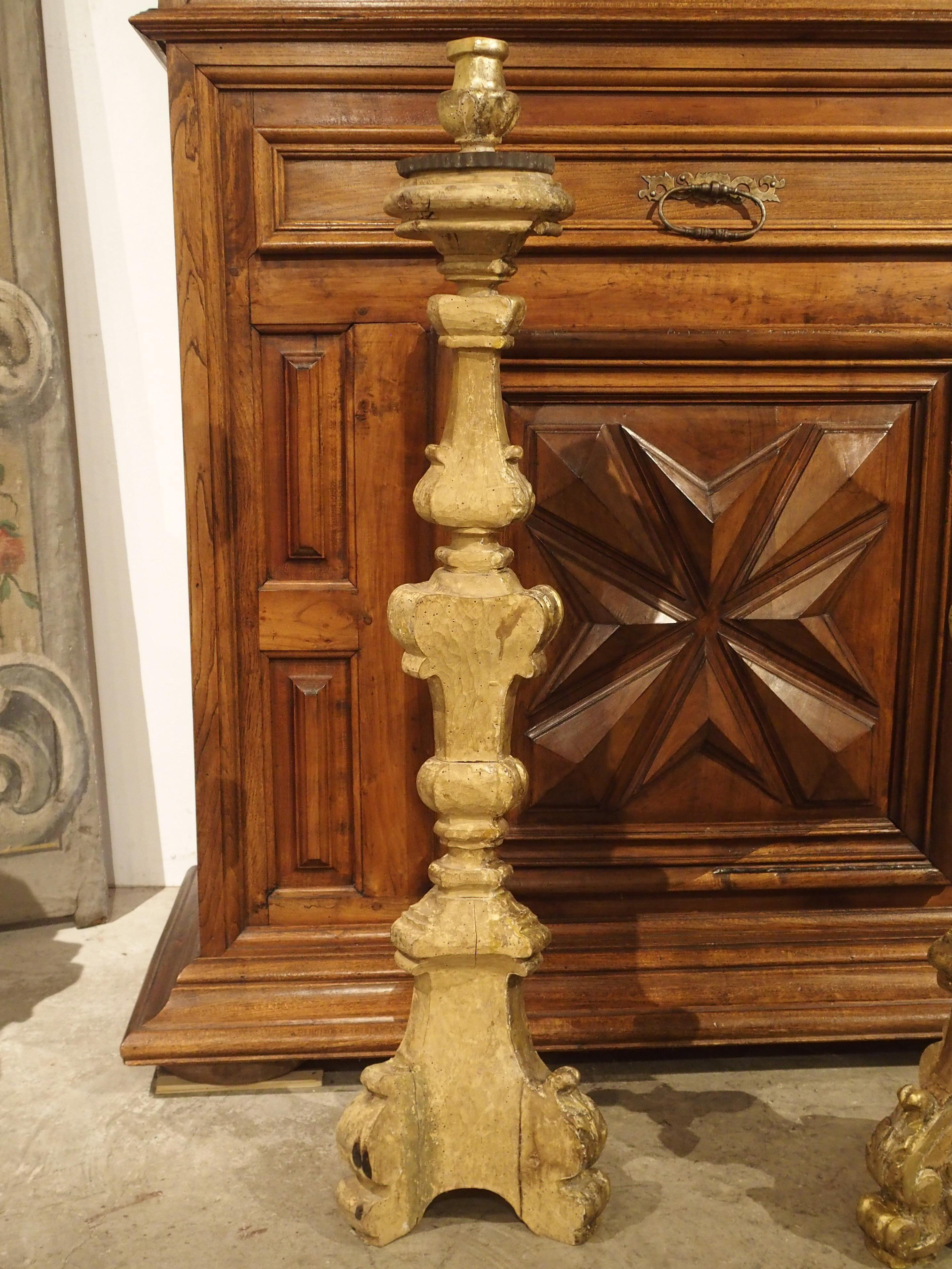 Pair of Tall 18th Century Giltwood Altar Candlesticks from France 7