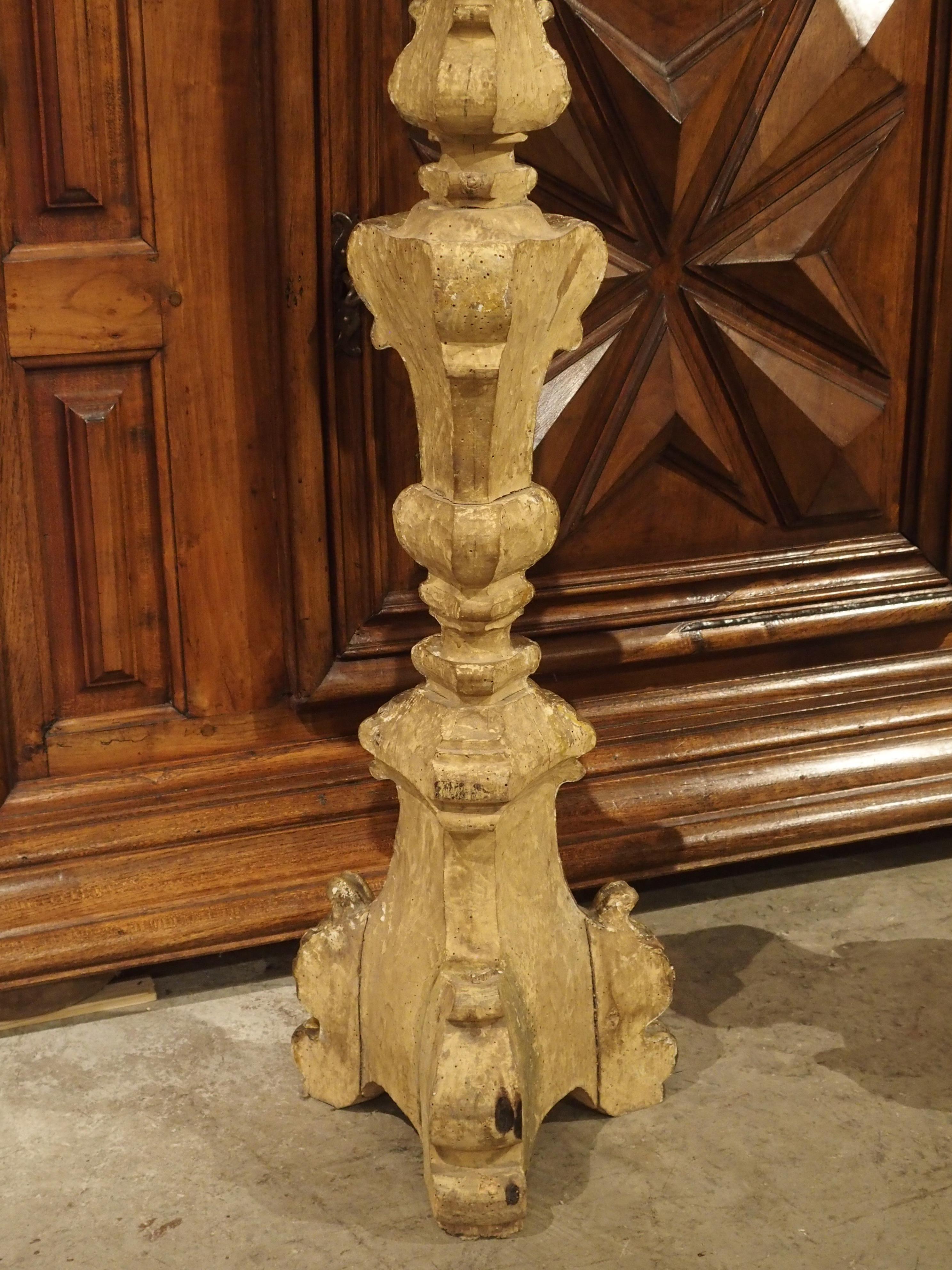 Pair of Tall 18th Century Giltwood Altar Candlesticks from France 8