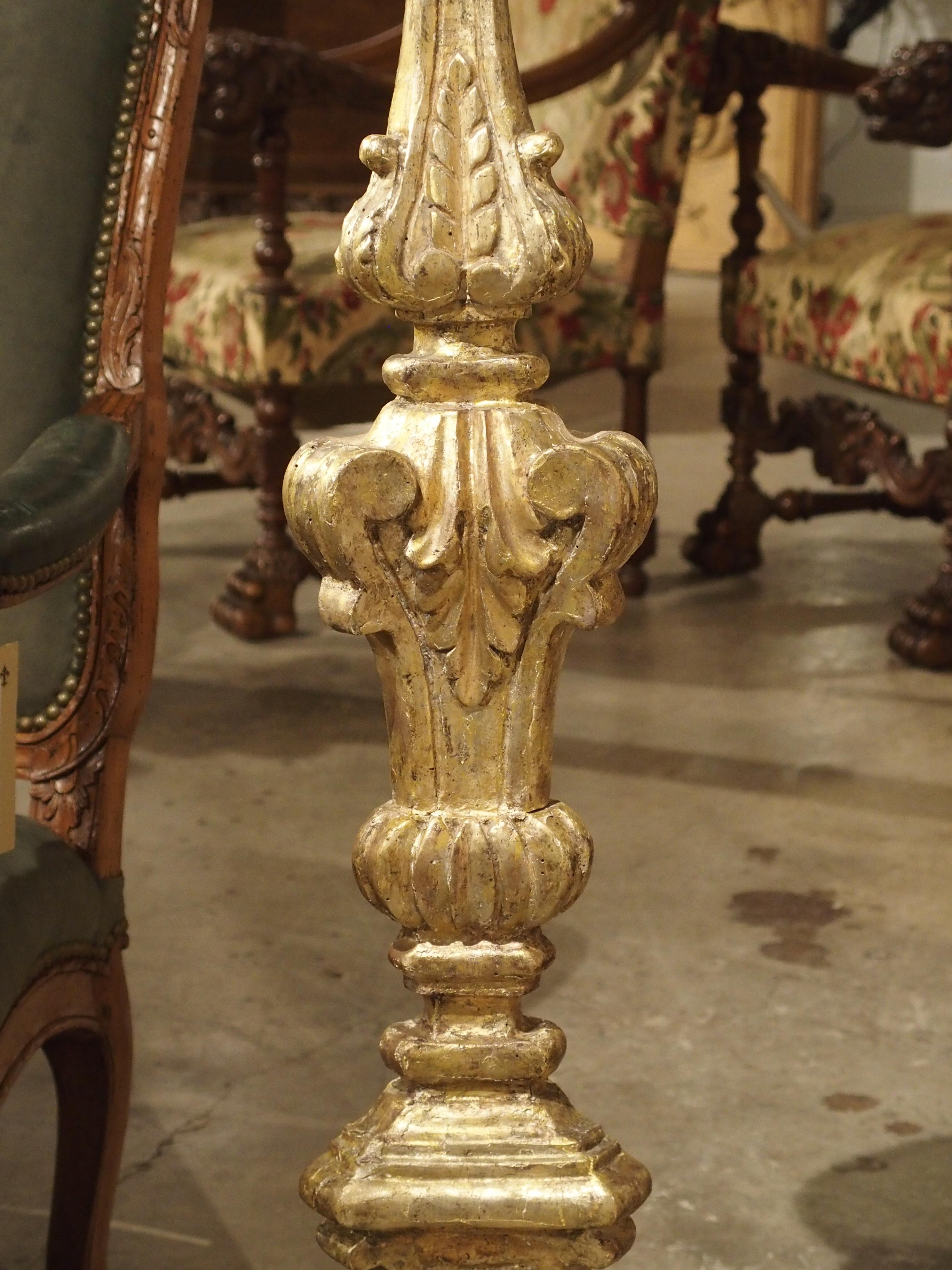 Pair of Tall 18th Century Giltwood Altar Candlesticks from France 13
