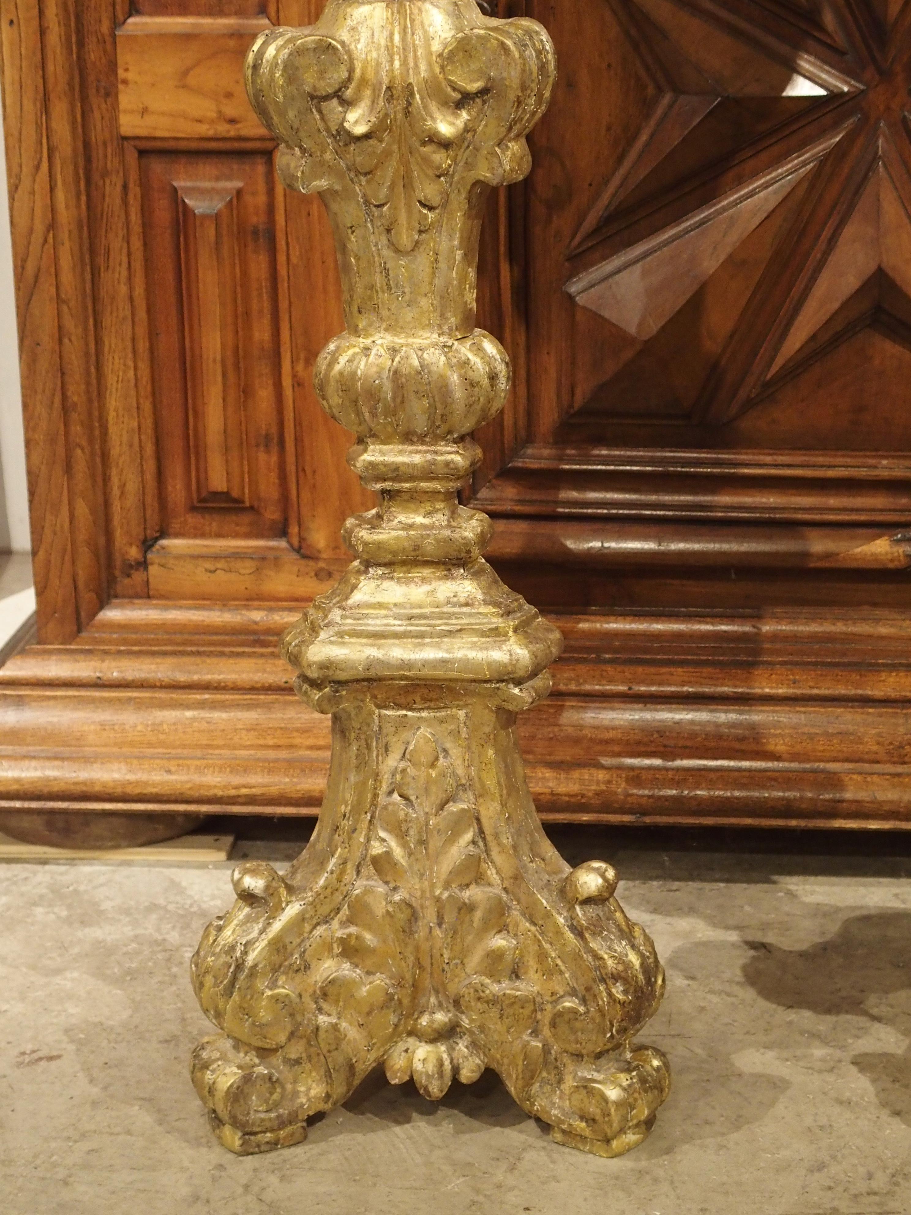 Louis XV Pair of Tall 18th Century Giltwood Altar Candlesticks from France