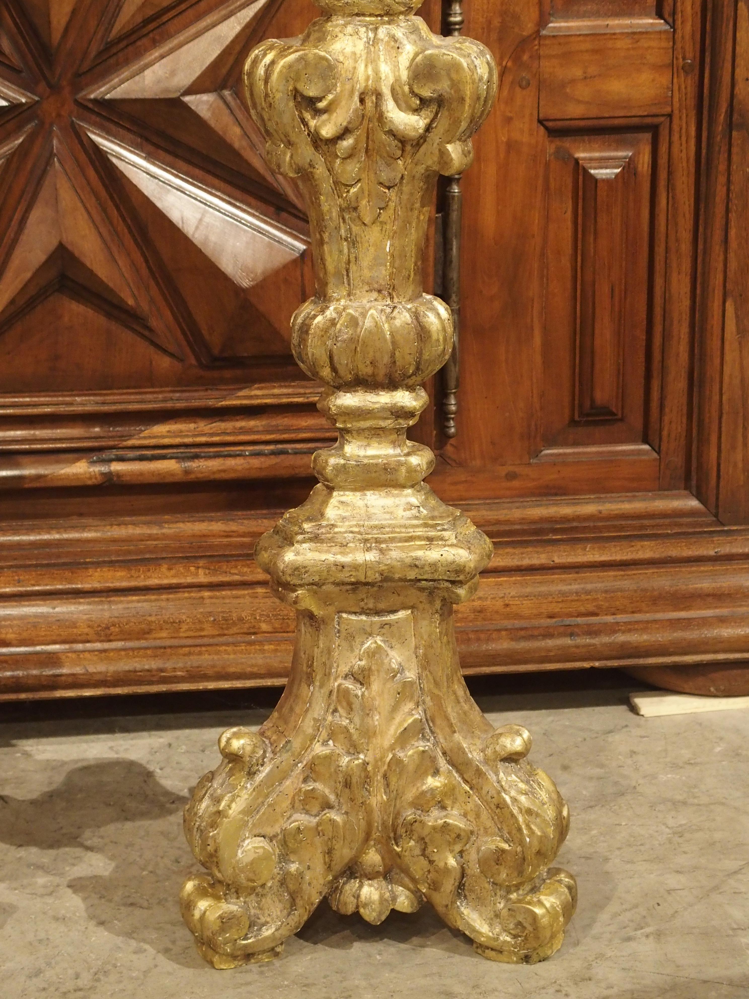French Pair of Tall 18th Century Giltwood Altar Candlesticks from France