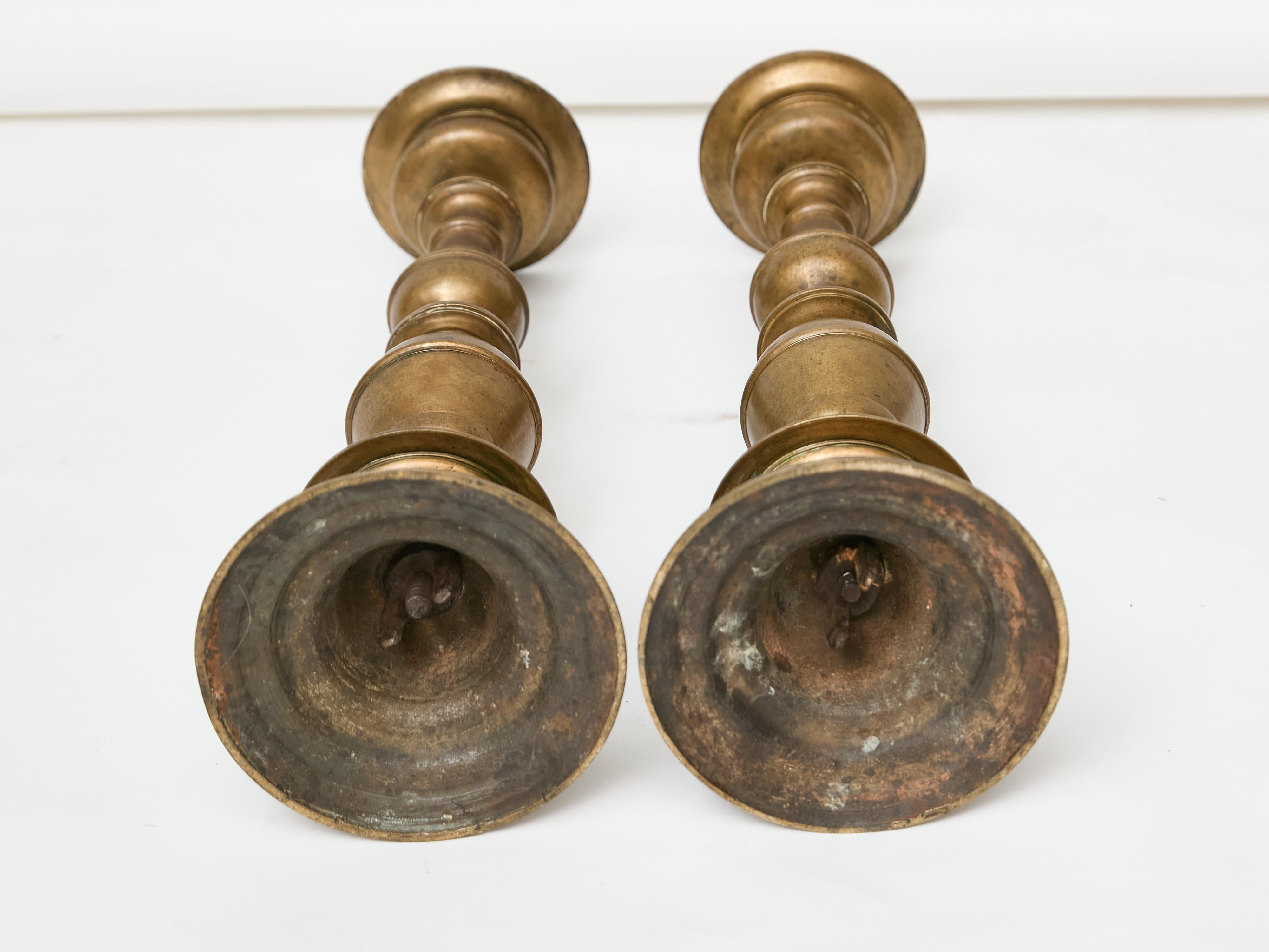 Pair of Tall 18th Century Italian Bronze Pricket Candlesticks For Sale 5