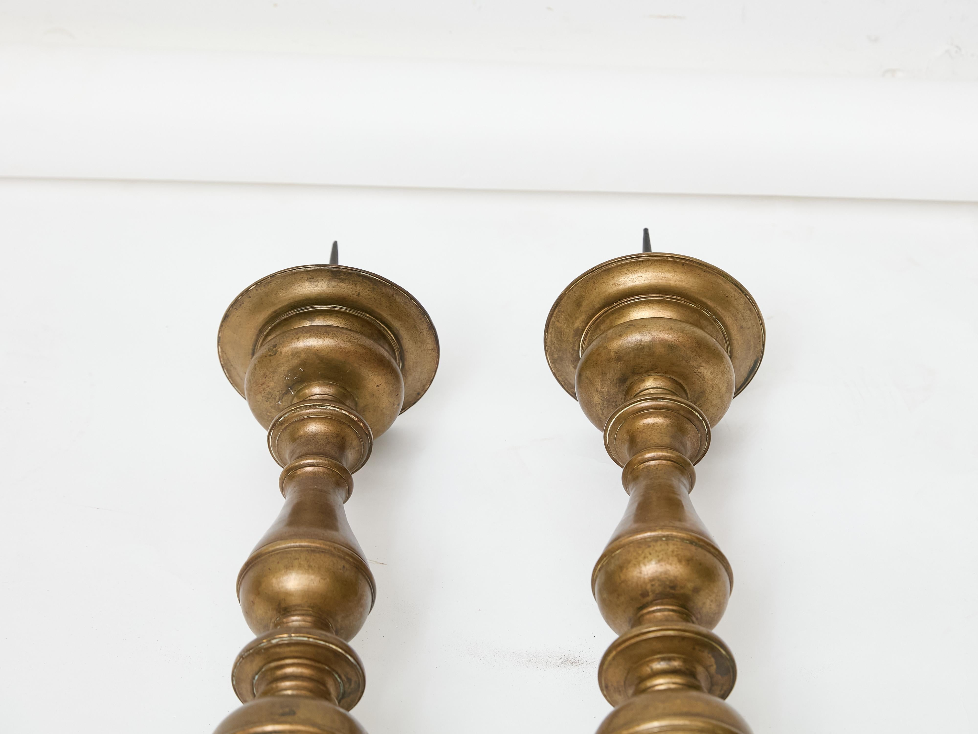 Pair of Tall 18th Century Italian Bronze Pricket Candlesticks For Sale 6