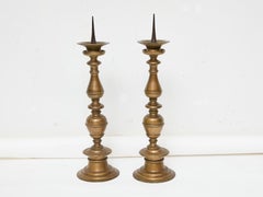 Pair of Tall 18th Century Italian Bronze Pricket Candlesticks
