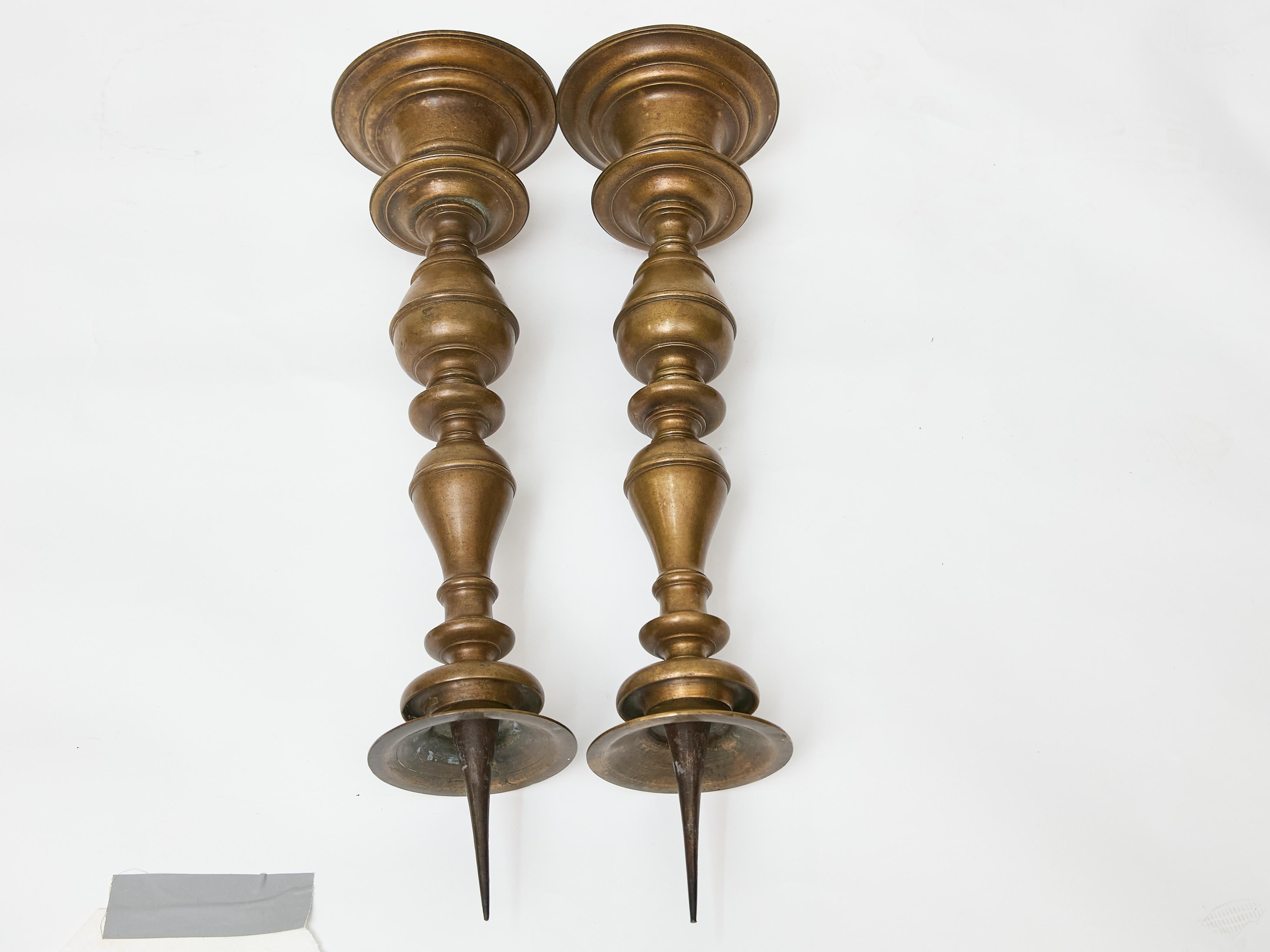 Pair of Tall 18th Century Italian Bronze Pricket Candlesticks For Sale 1