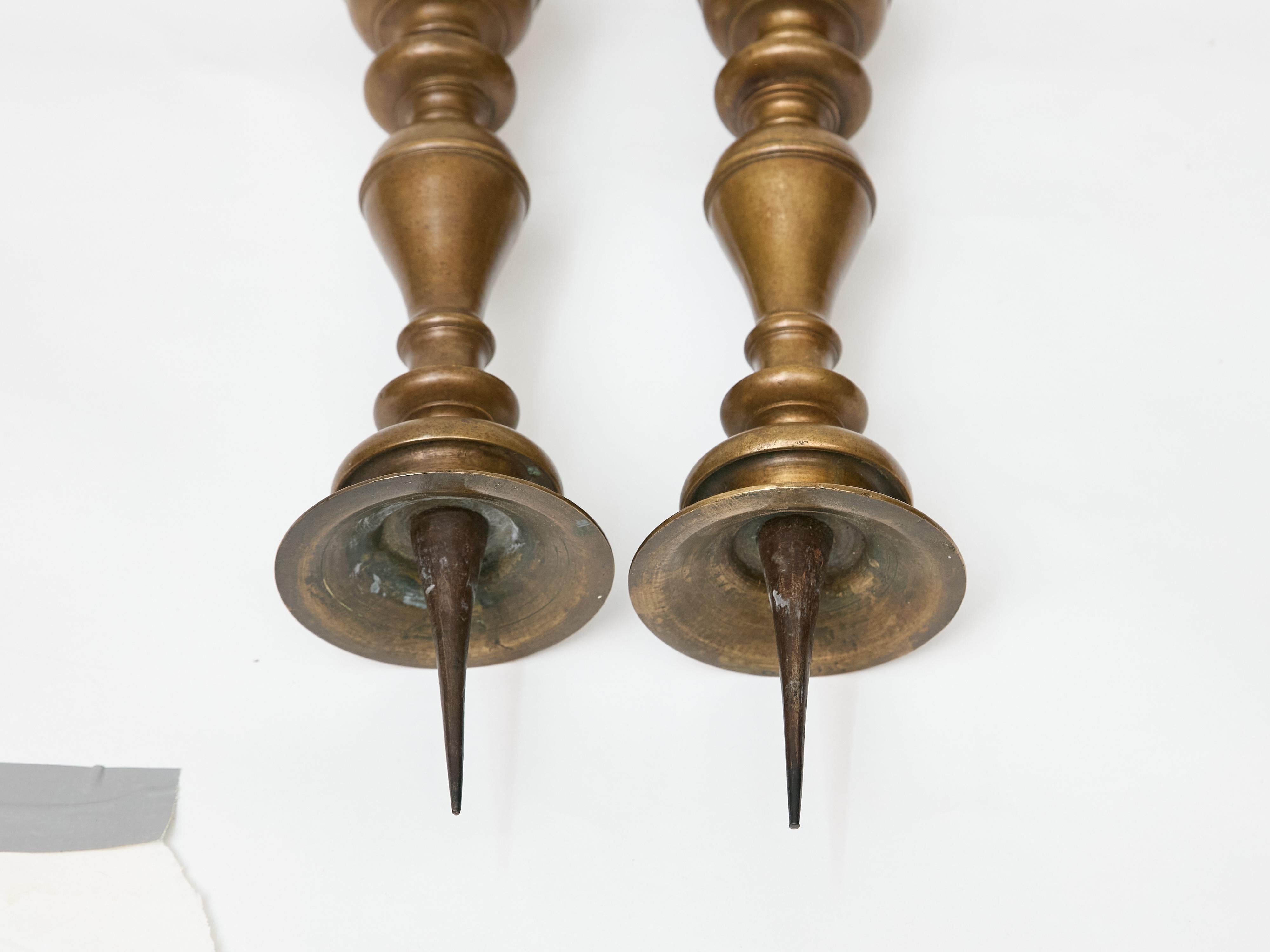 Pair of Tall 18th Century Italian Bronze Pricket Candlesticks For Sale 2