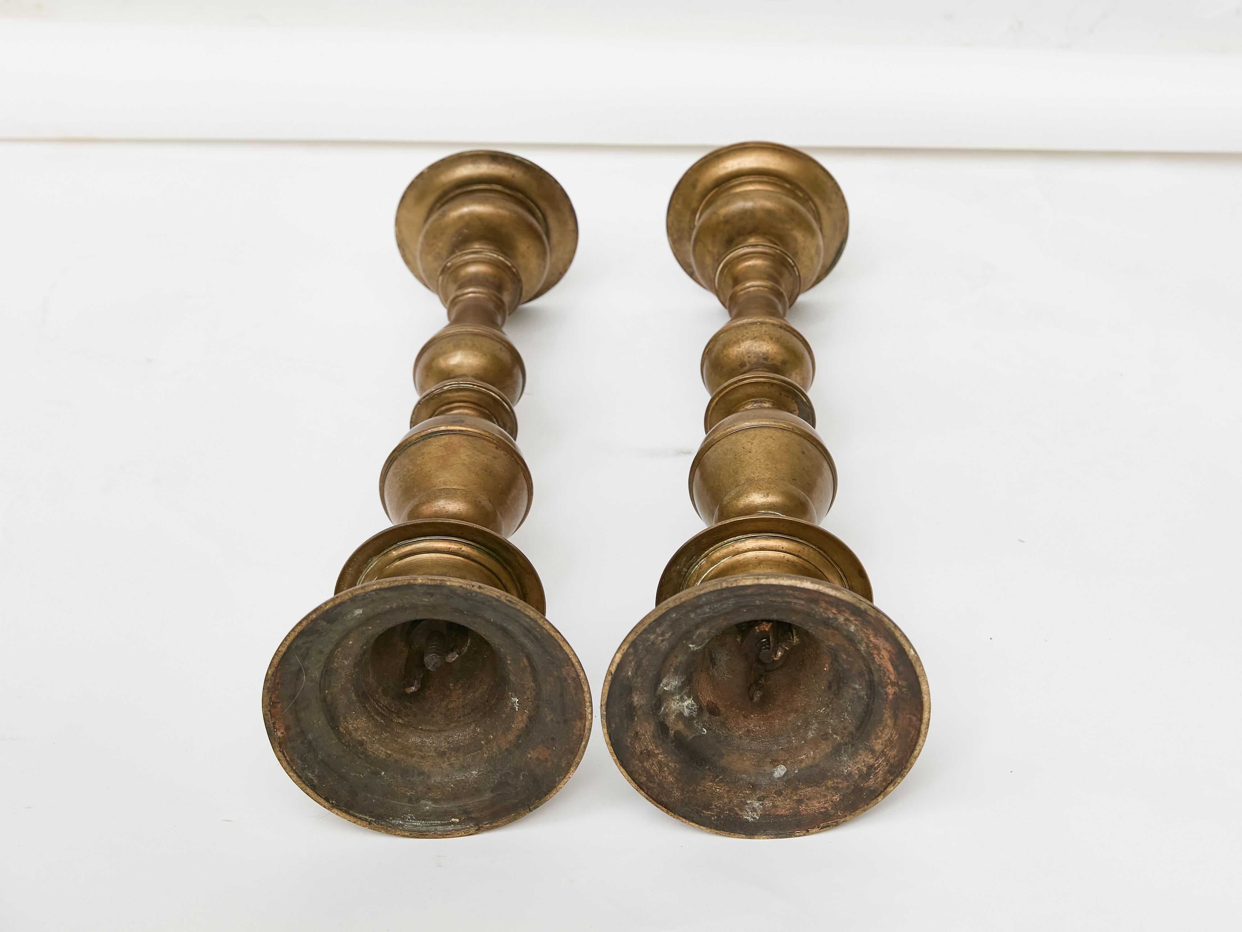 Pair of Tall 18th Century Italian Bronze Pricket Candlesticks For Sale 4