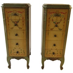 Pair of Tall 1920s Marble-Top Adams Style Side Tables