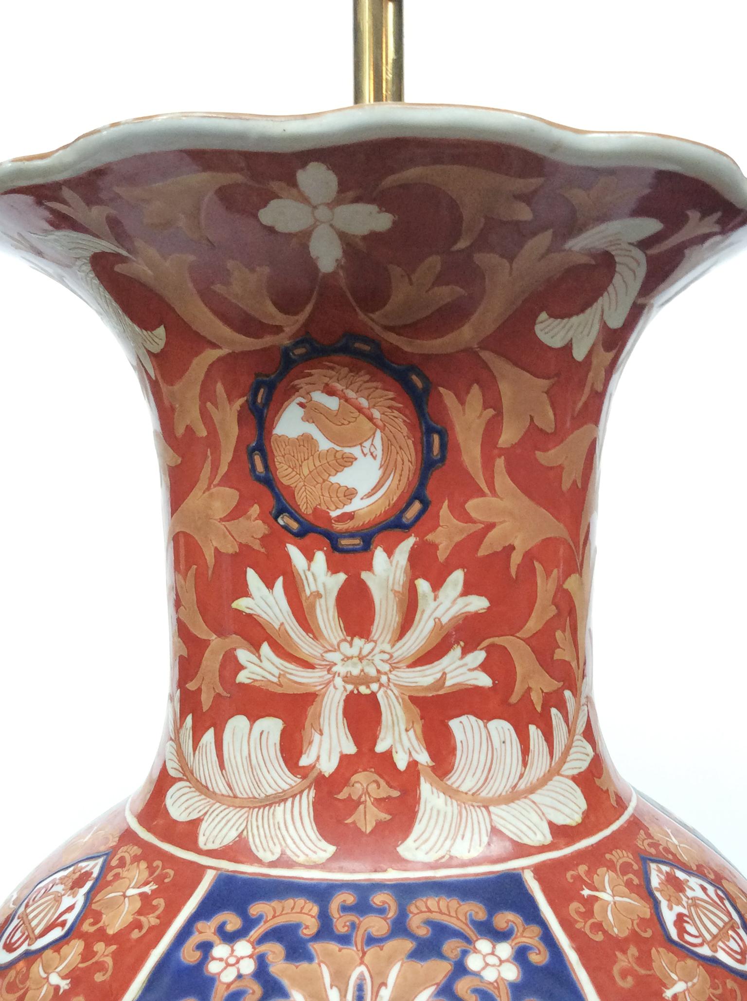 Hand-Painted Pair of Tall 1940s Imari Ceramic Table Lamps