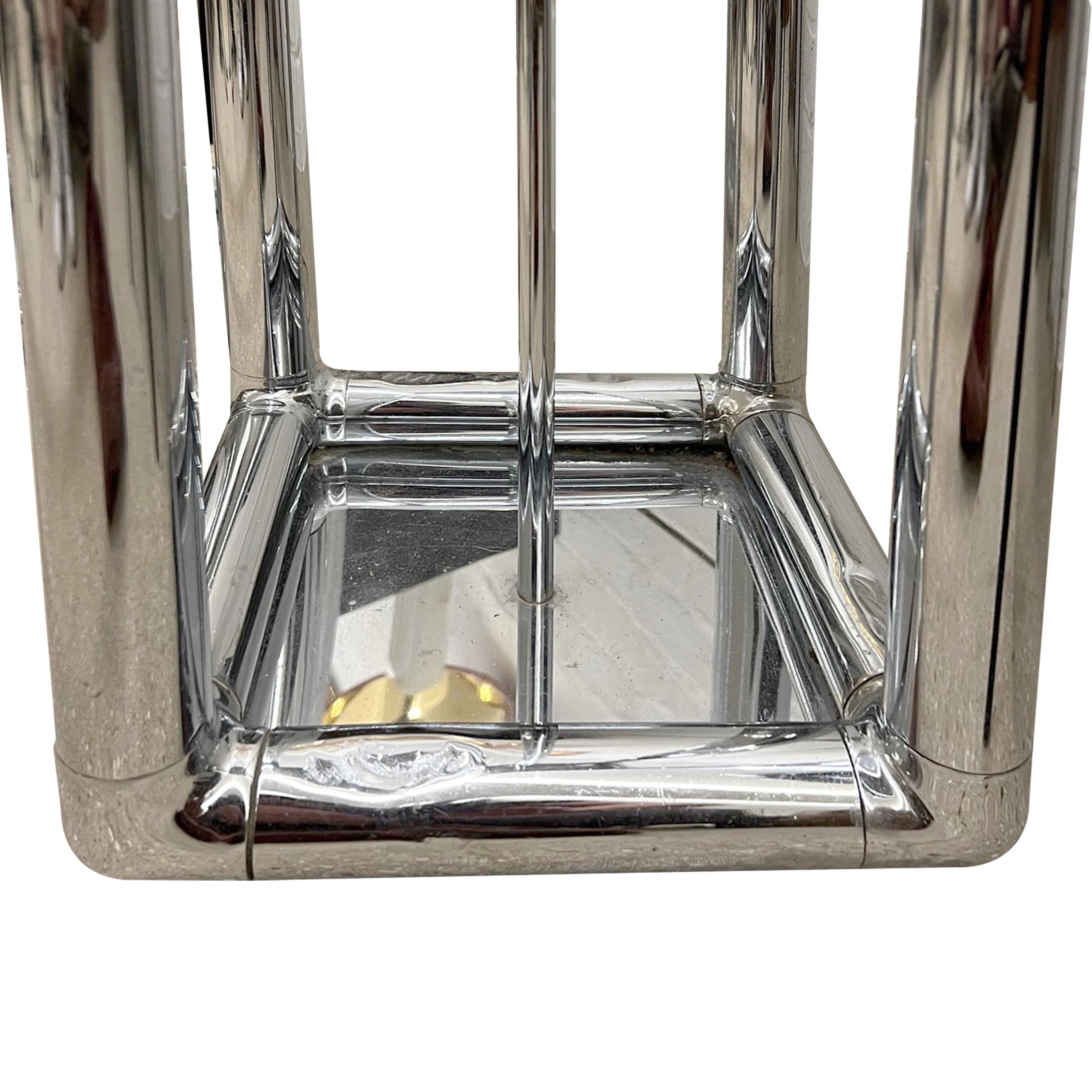 Pair of Tall 1970s Modernist Chrome Floor Lamps, Frosted Glass Cube Shades For Sale 1