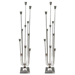 Pair of Tall 1970s Nickel-Plated Candleholders with Eleven Cups