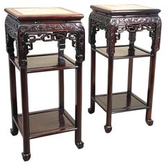 Pair Of Tall 19th Century Oriental Hardwood Stands