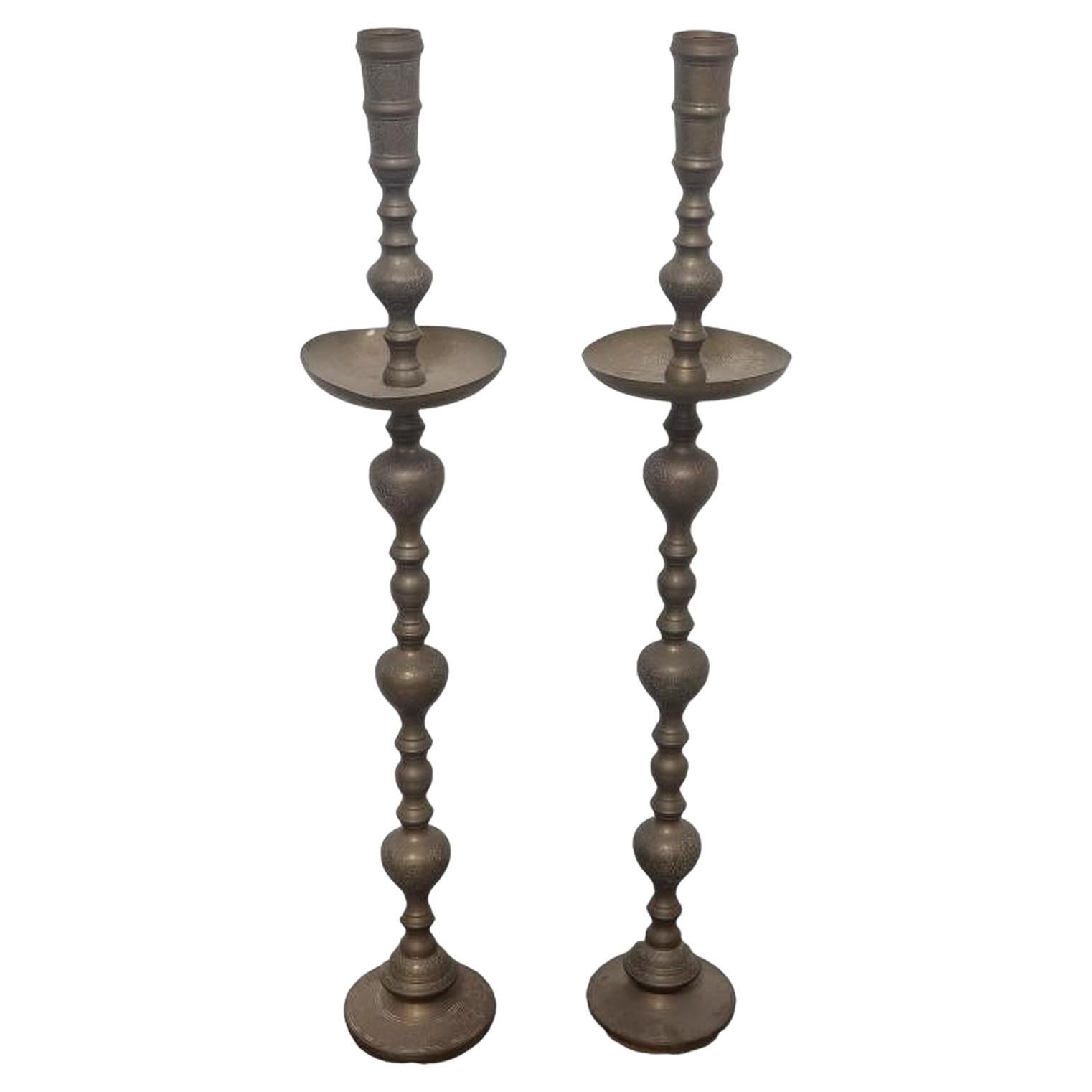 Pair of Tall 49 in High Brass Candles Sticks